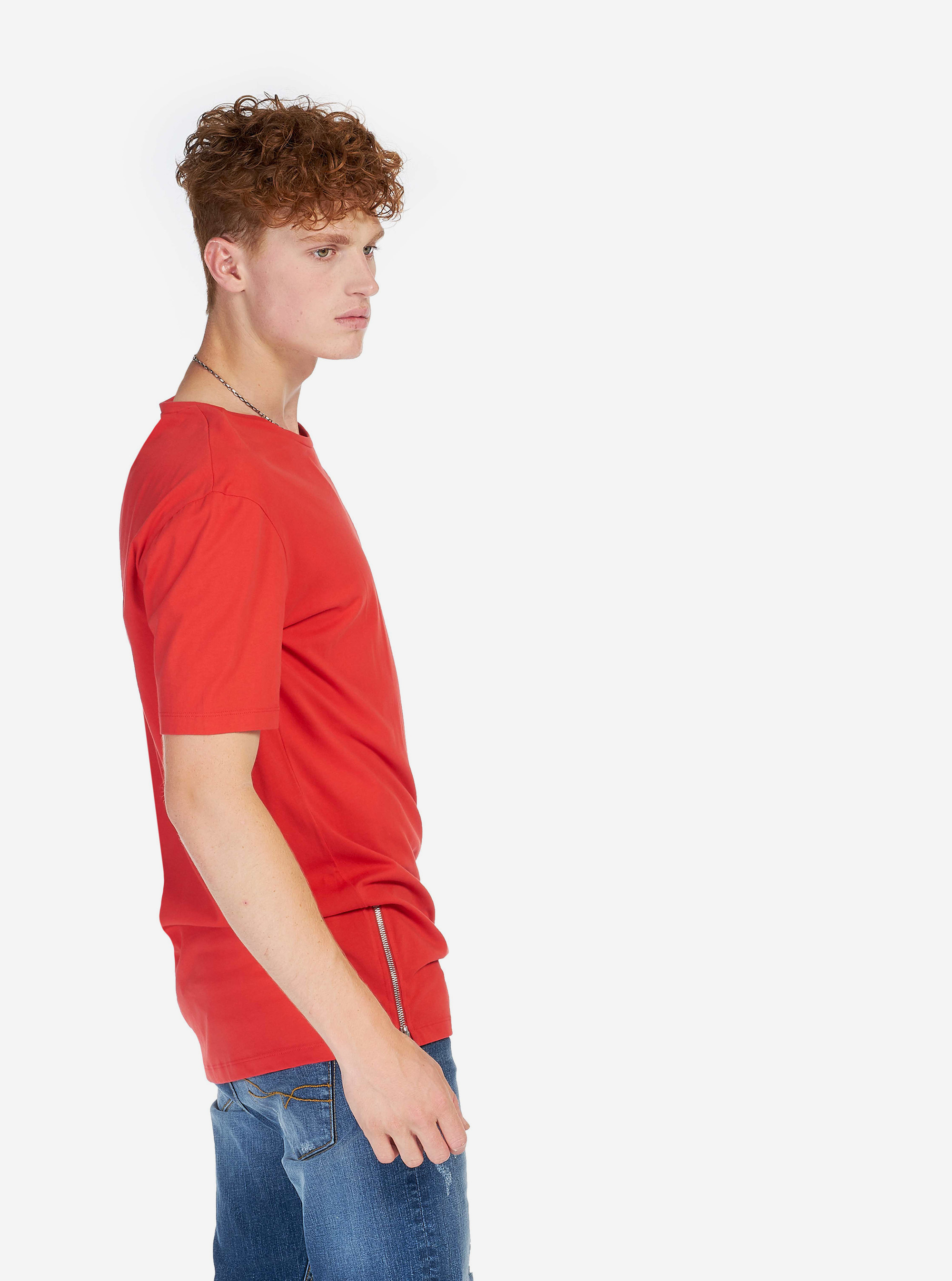 T-shirt couleur unie avec zip sur les c&ocirc;t&eacute;s, C4408 RED
