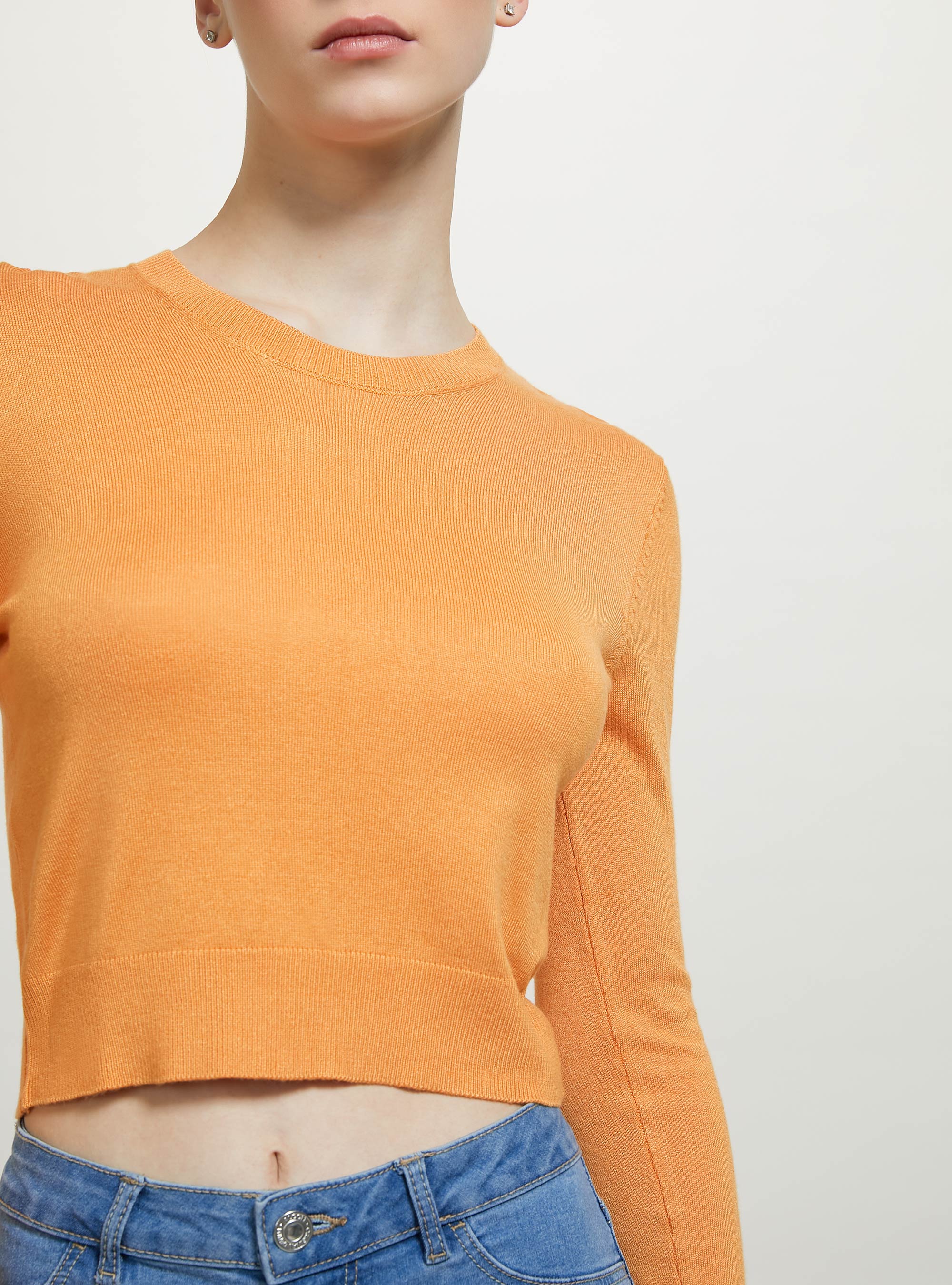 Cropped crew-neck pullover, OR3 ORANGE LIGHT