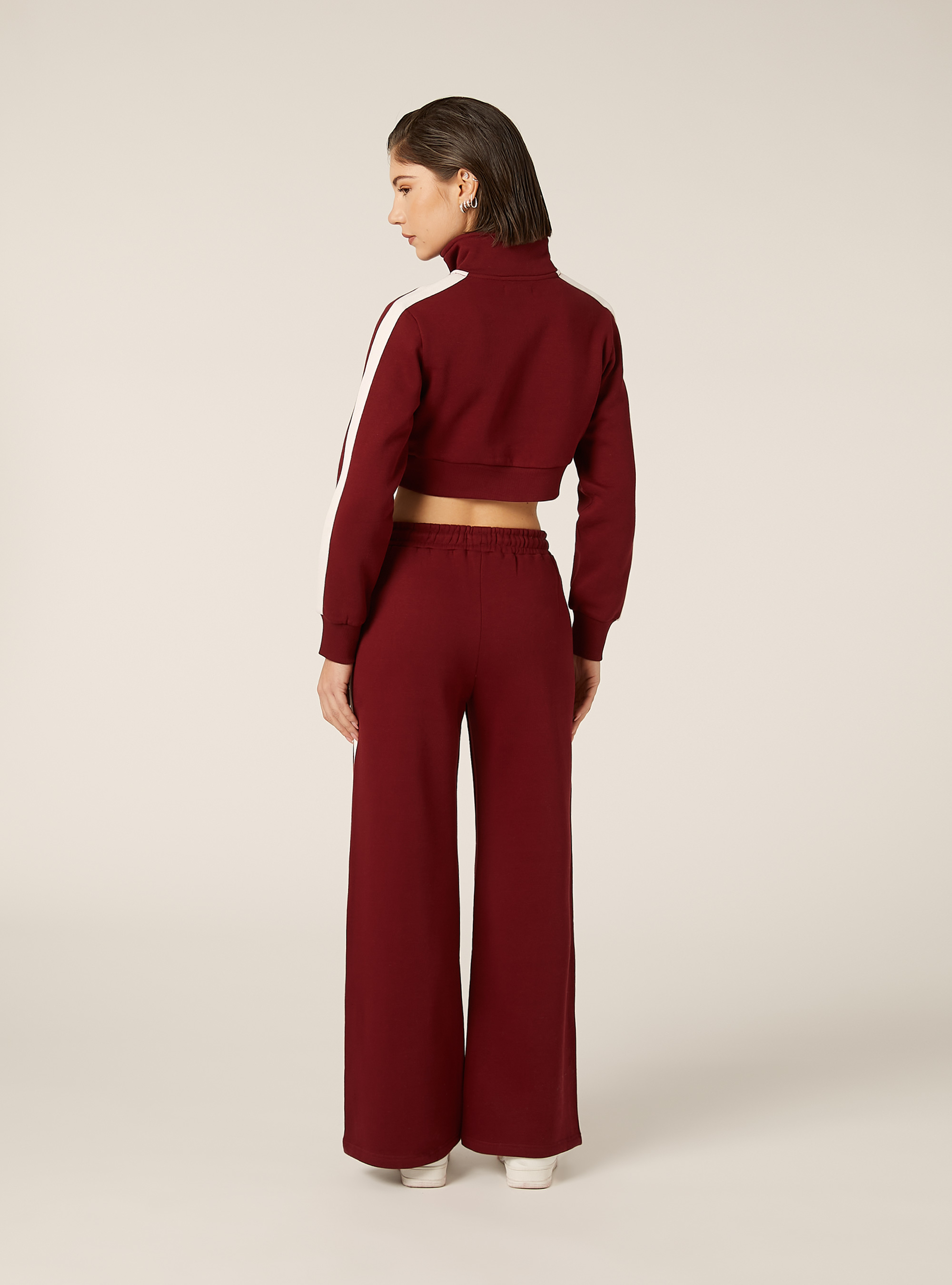 Felpa cropped zip con bande laterali, BO1 BORDEAUX DARK