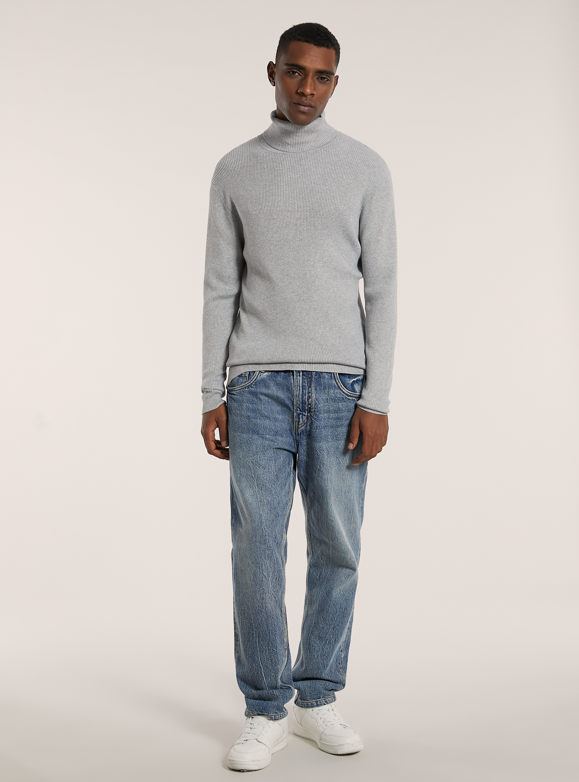 Pullover a collo alto a coste, MGY2 GREY MEL MEDIUM