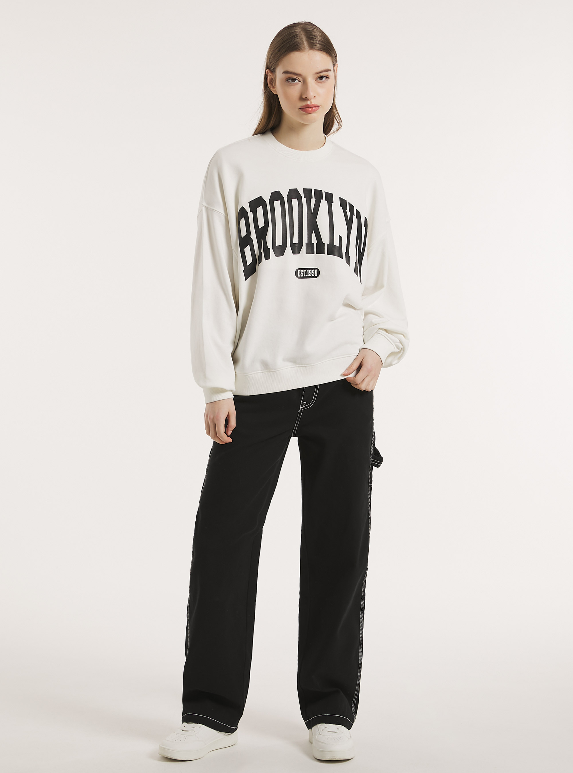 Oversized sweatshirt with print, WH2 WHITE
