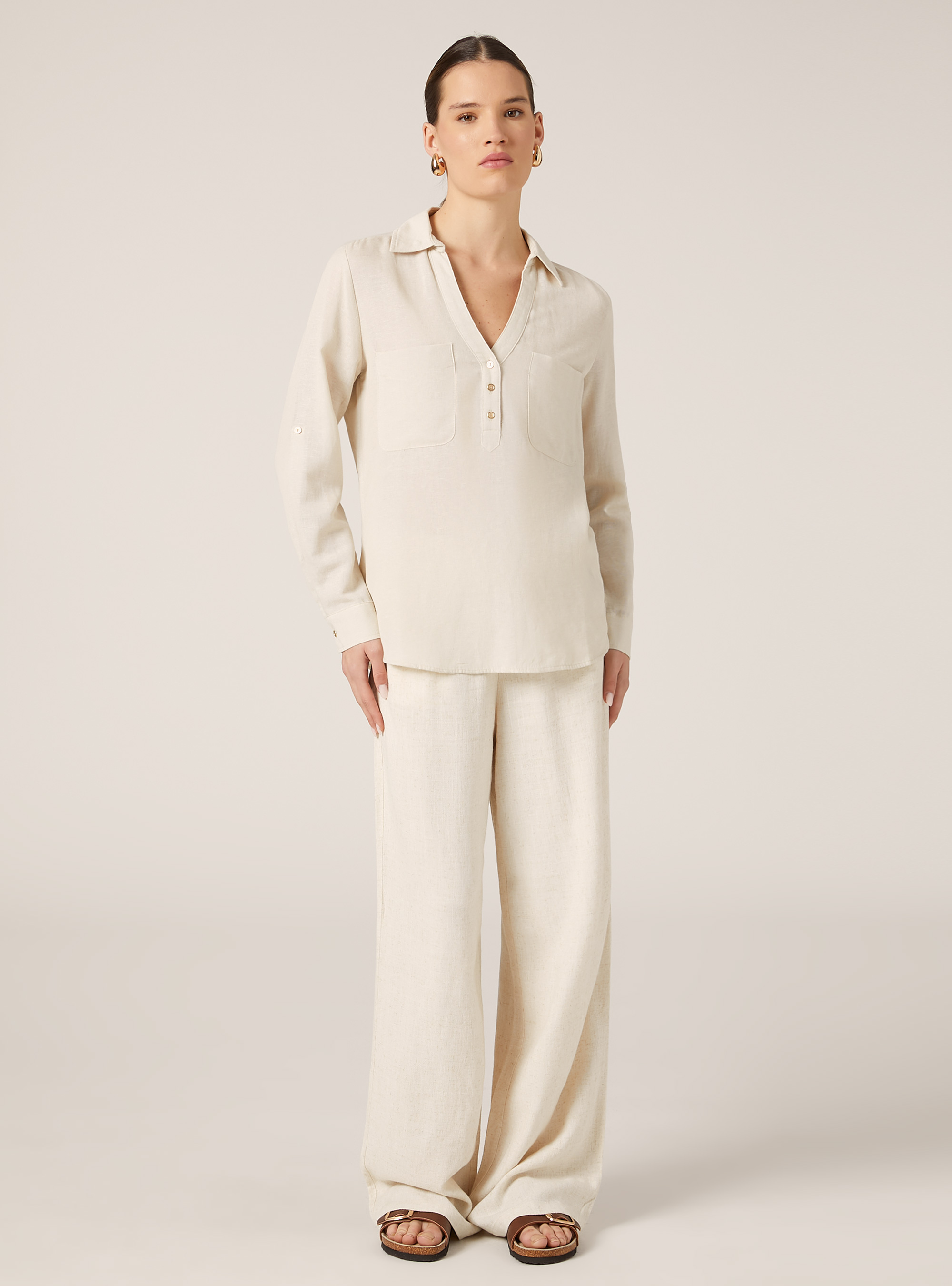 Linen blend blouse, CR2 CREAM MEDIUM