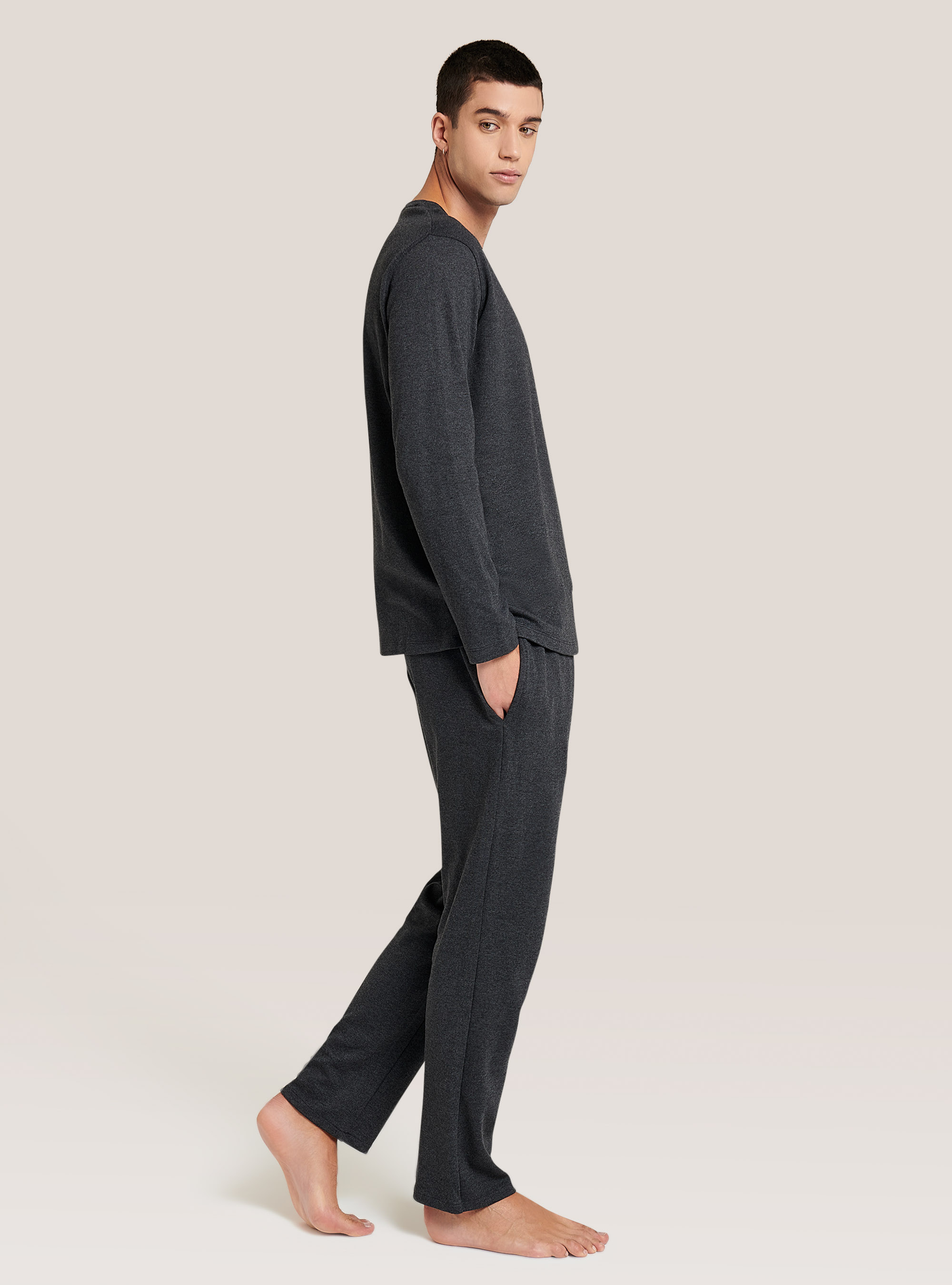 Plain cotton pyjamas, GREY MELANGE