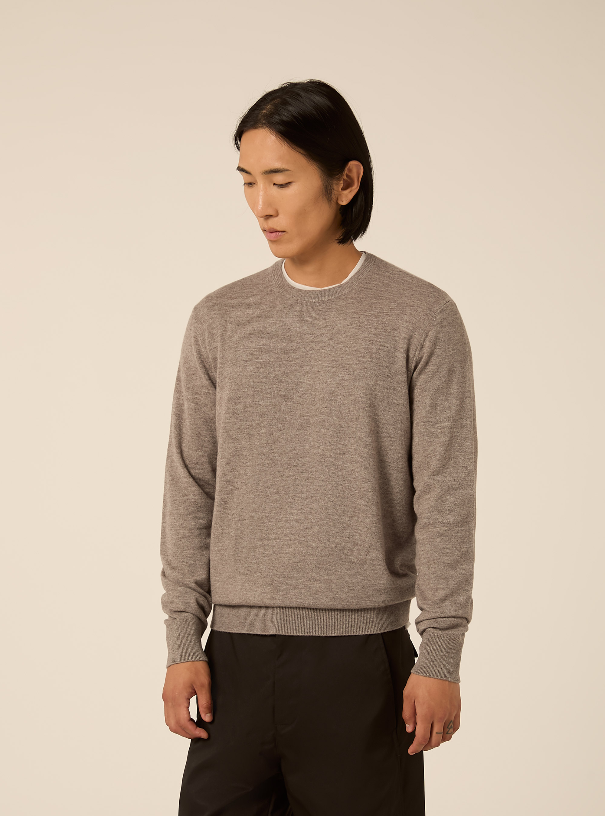 Rundhals pullover aus wolle und kaschmirmischung, MTB2 TOBACCO MEL MED