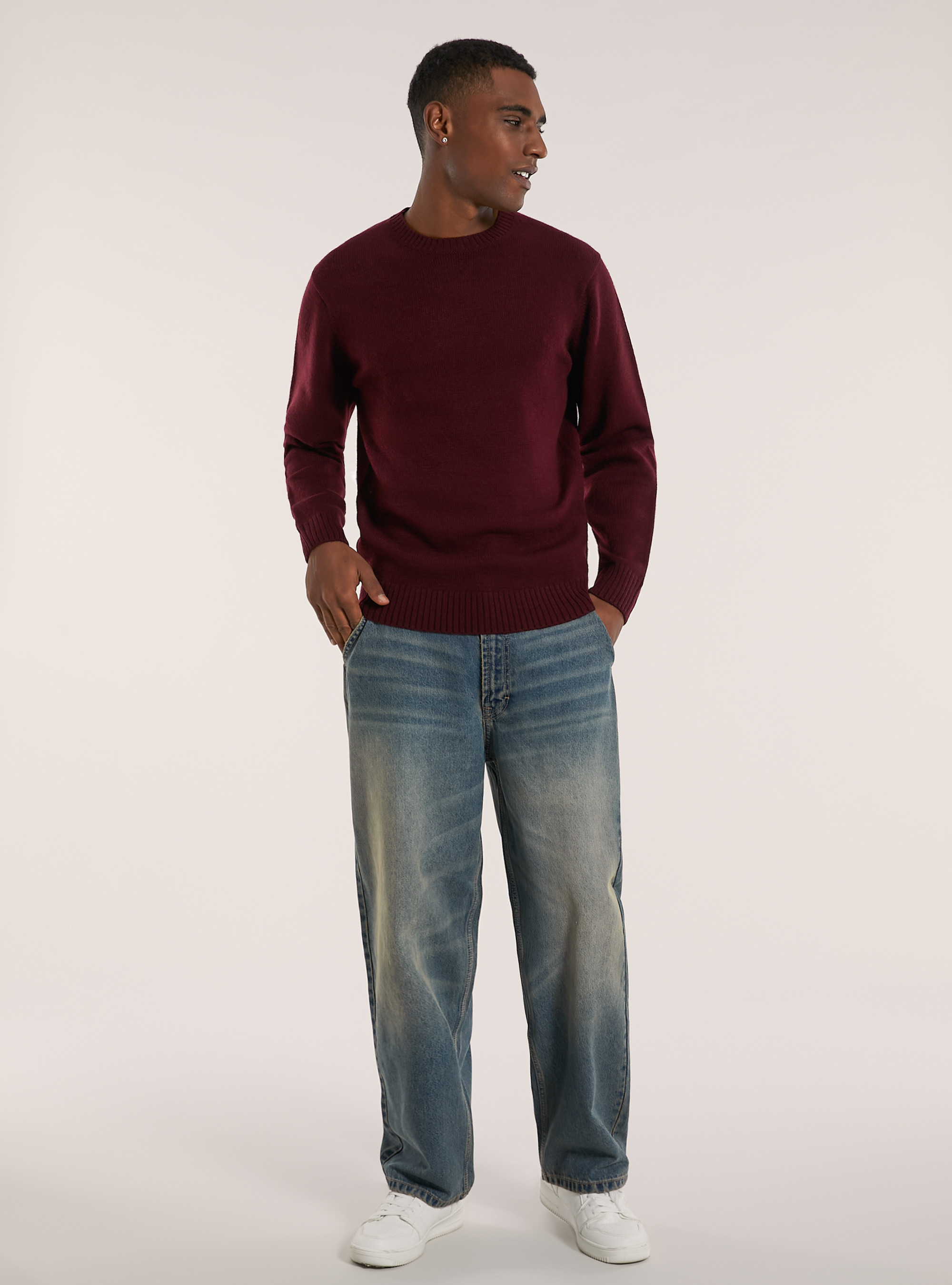 Maglione girocollo, BO1 BORDEAUX DARK