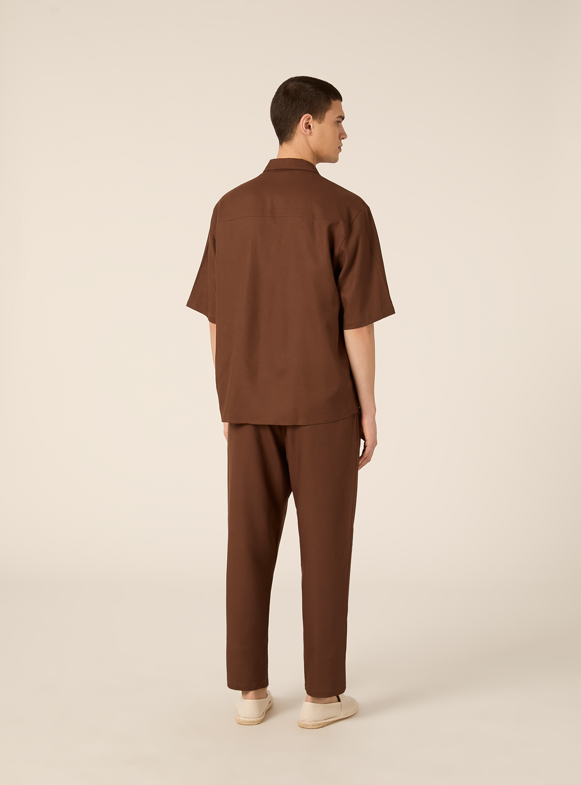 Pantalaccio in misto lino  con coulisse in vita, BR1 BROWN DARK