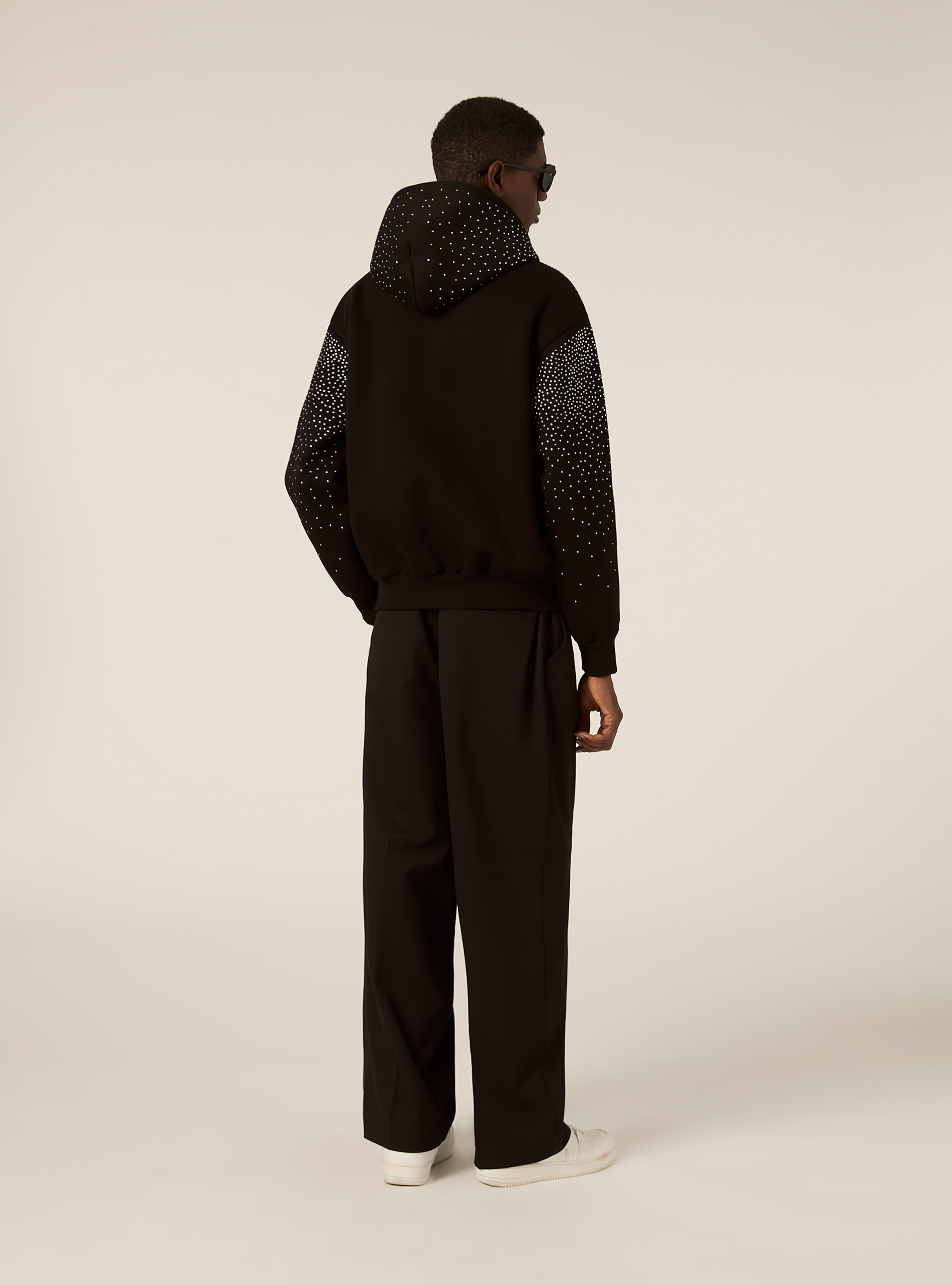 Cardigan cappuccio con strass boxy fit, BK1 BLACK