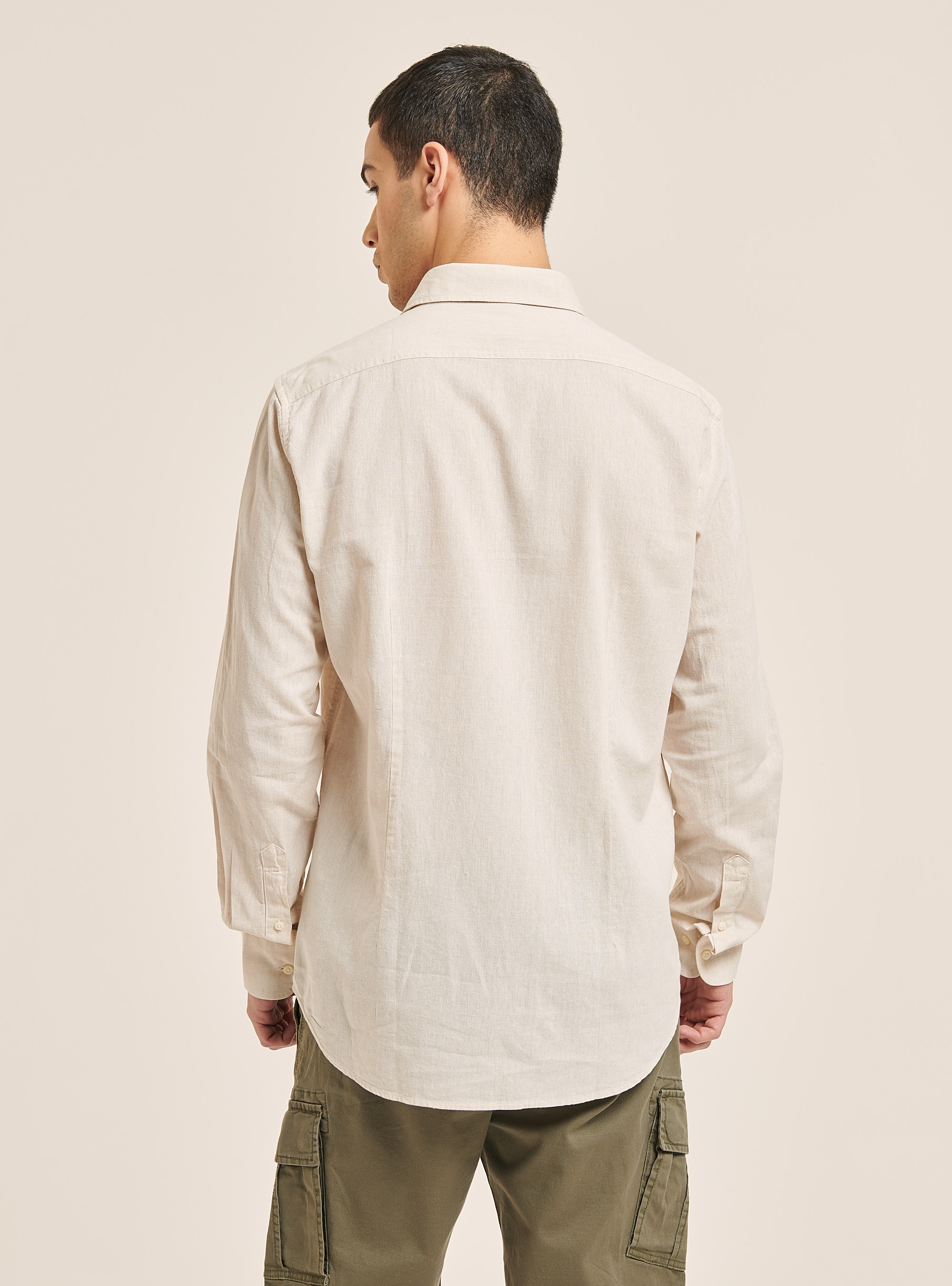 Plain linen shirt with long sleeves, C141 CREAM