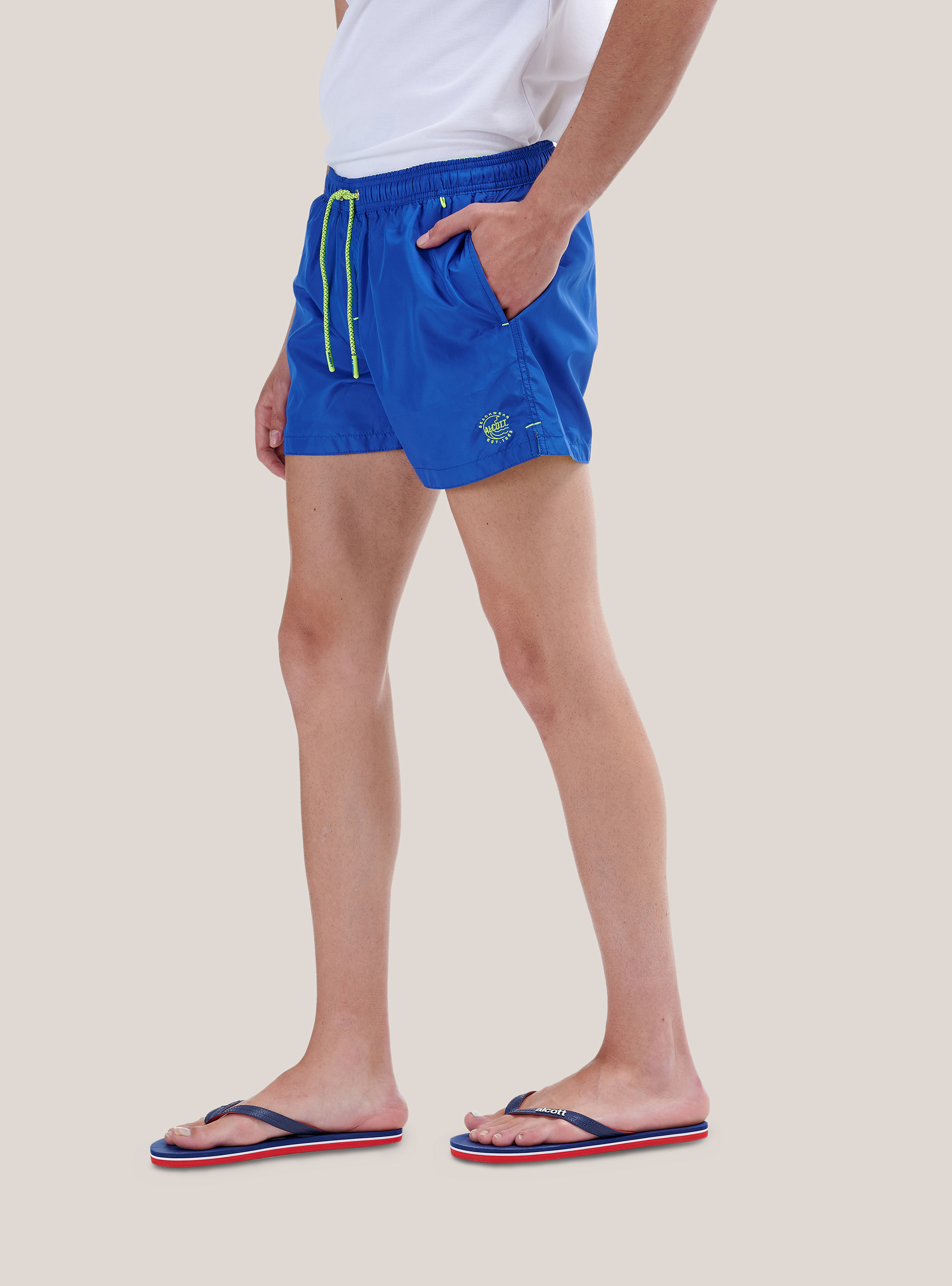 Costume tinta unita con ricamo e tasca sul retro, C265 ROYALE FLUO