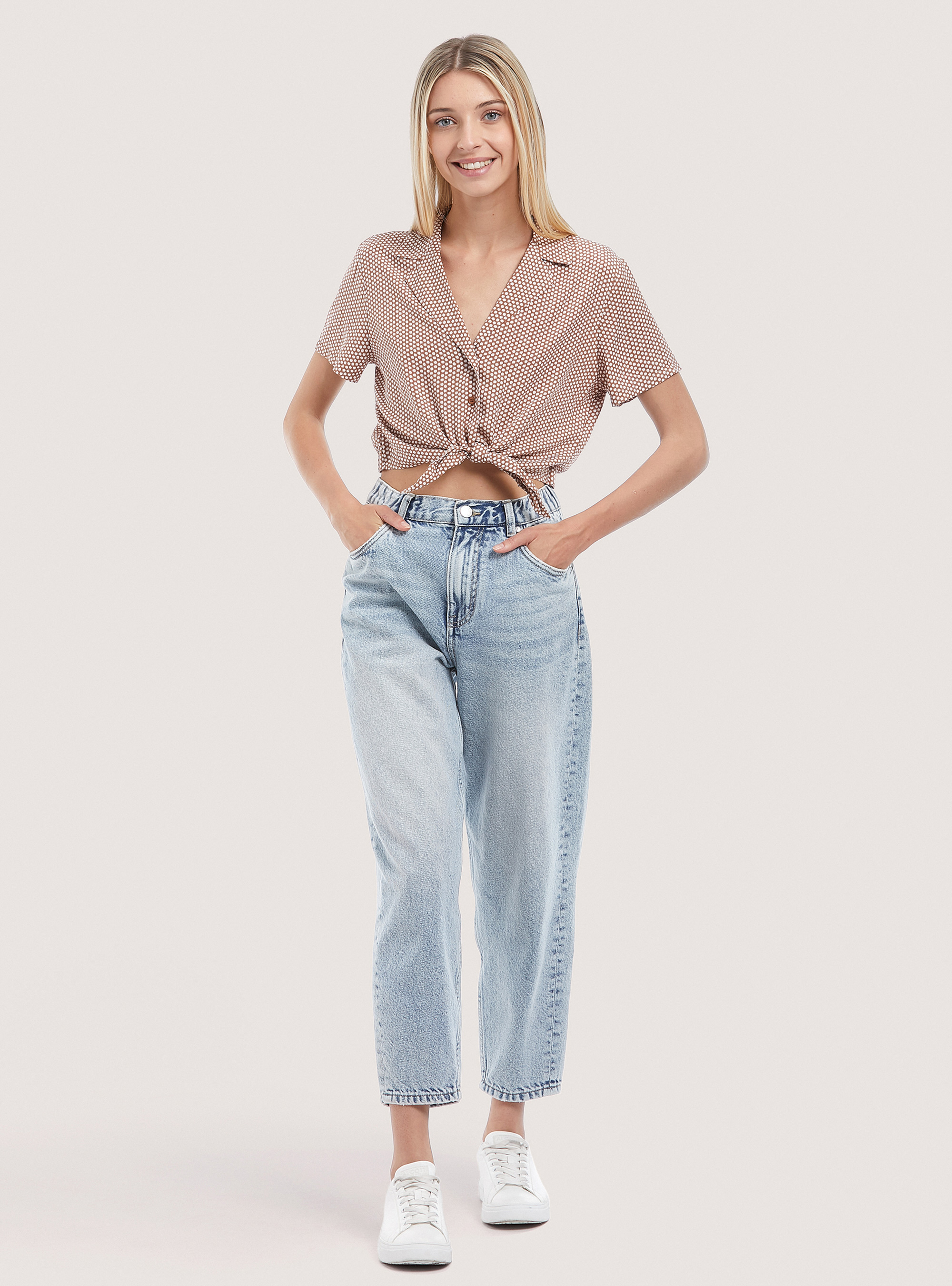 Camicia crop con nodo, C5583 TOBACCO