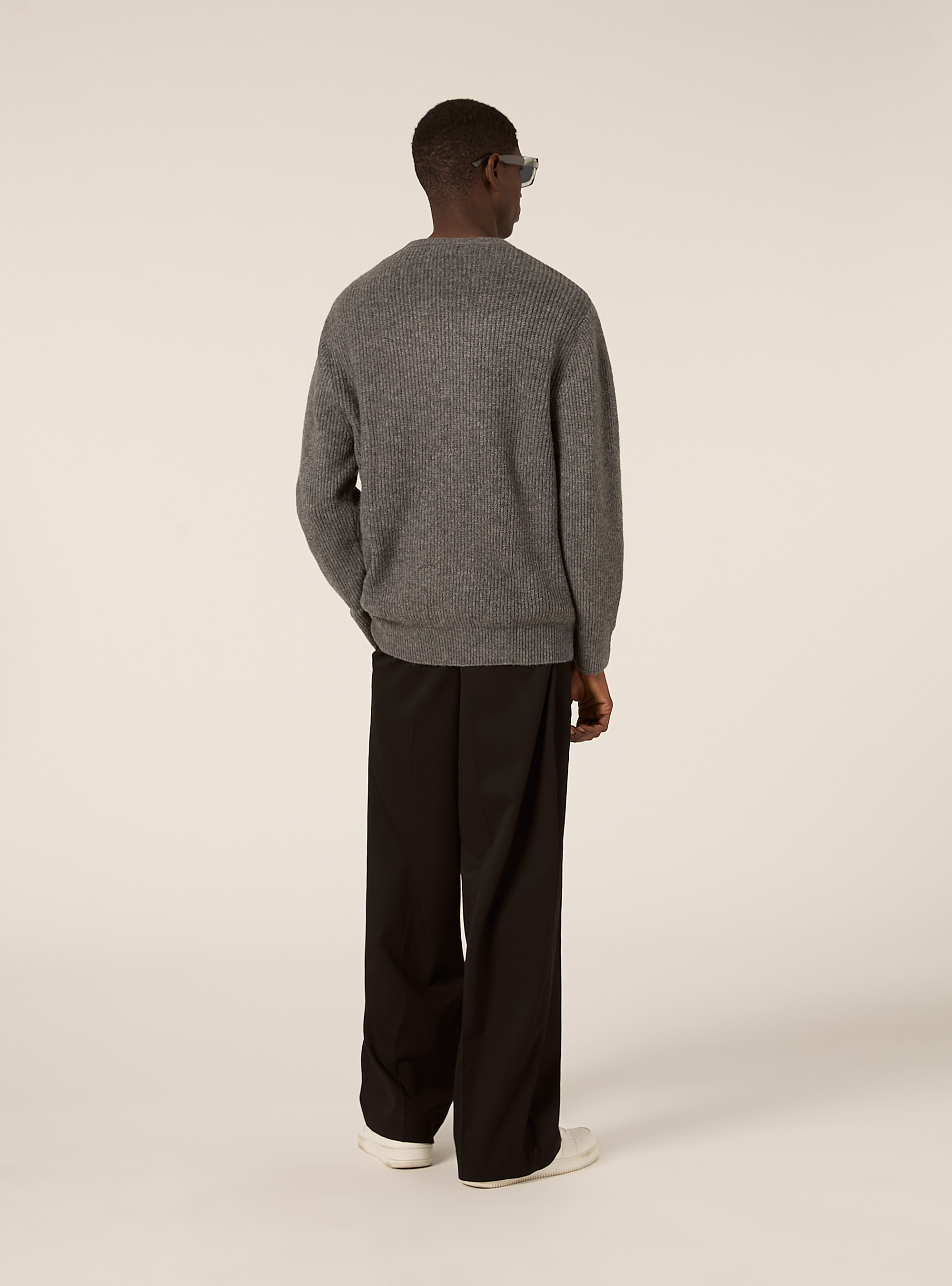 English ribbed crew neck jumper, MGY1 GREY MEL DARK