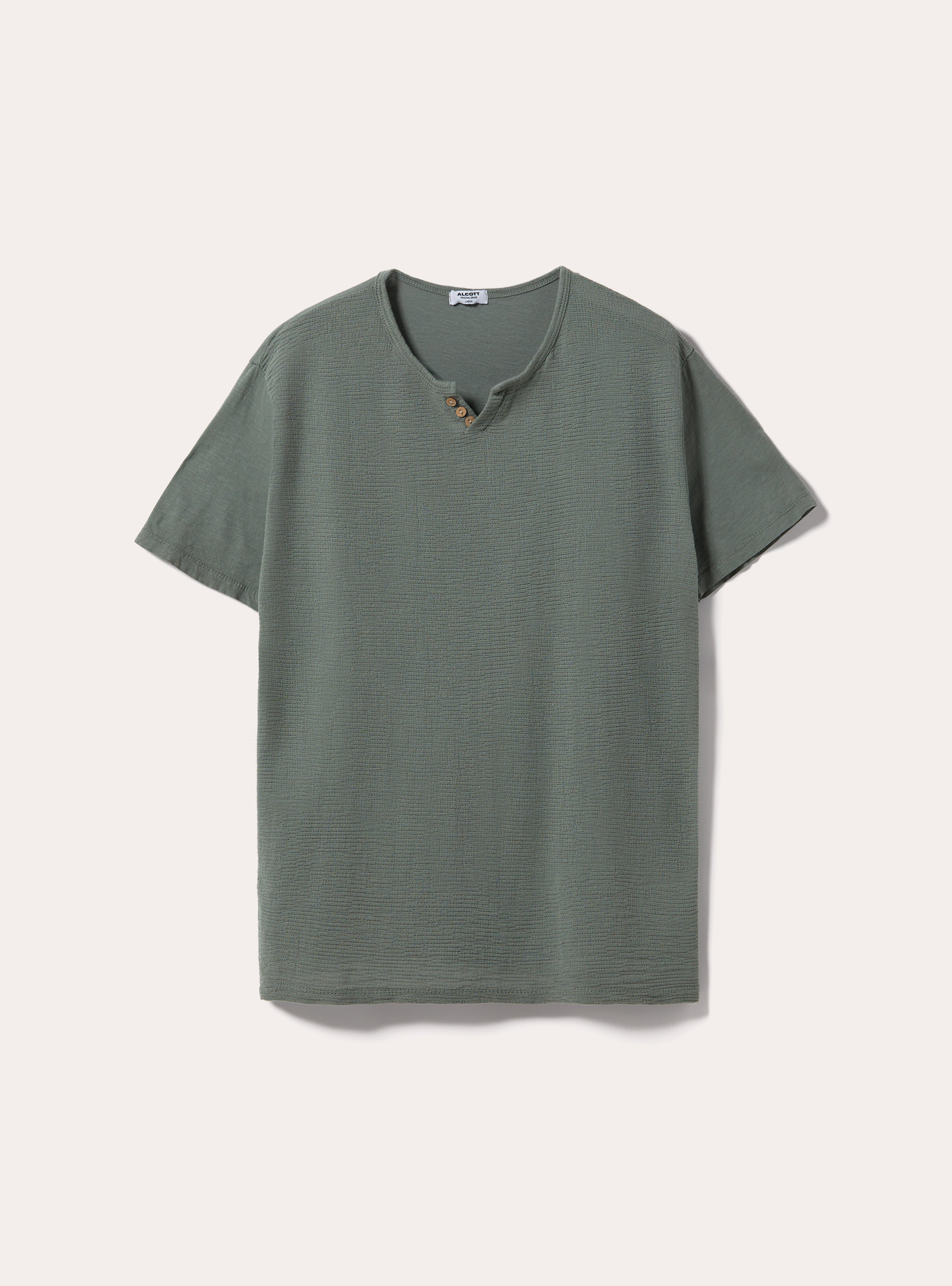 Linen blend T-shirt with v-neck and buttons, KY3 KAKY LIGHT