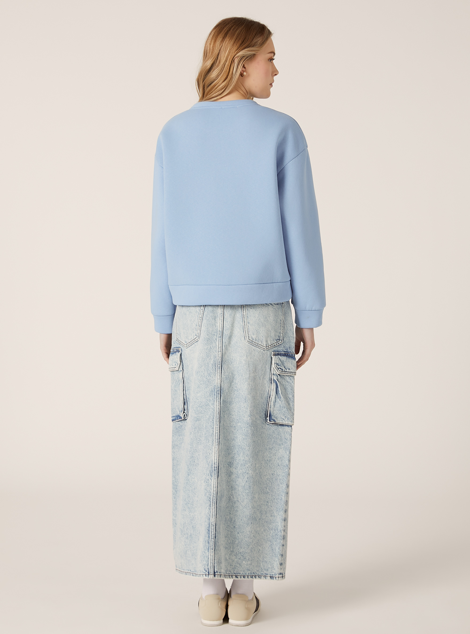 Round-neck sweatshirt with patches, AZ2 AZURE MEDIUM