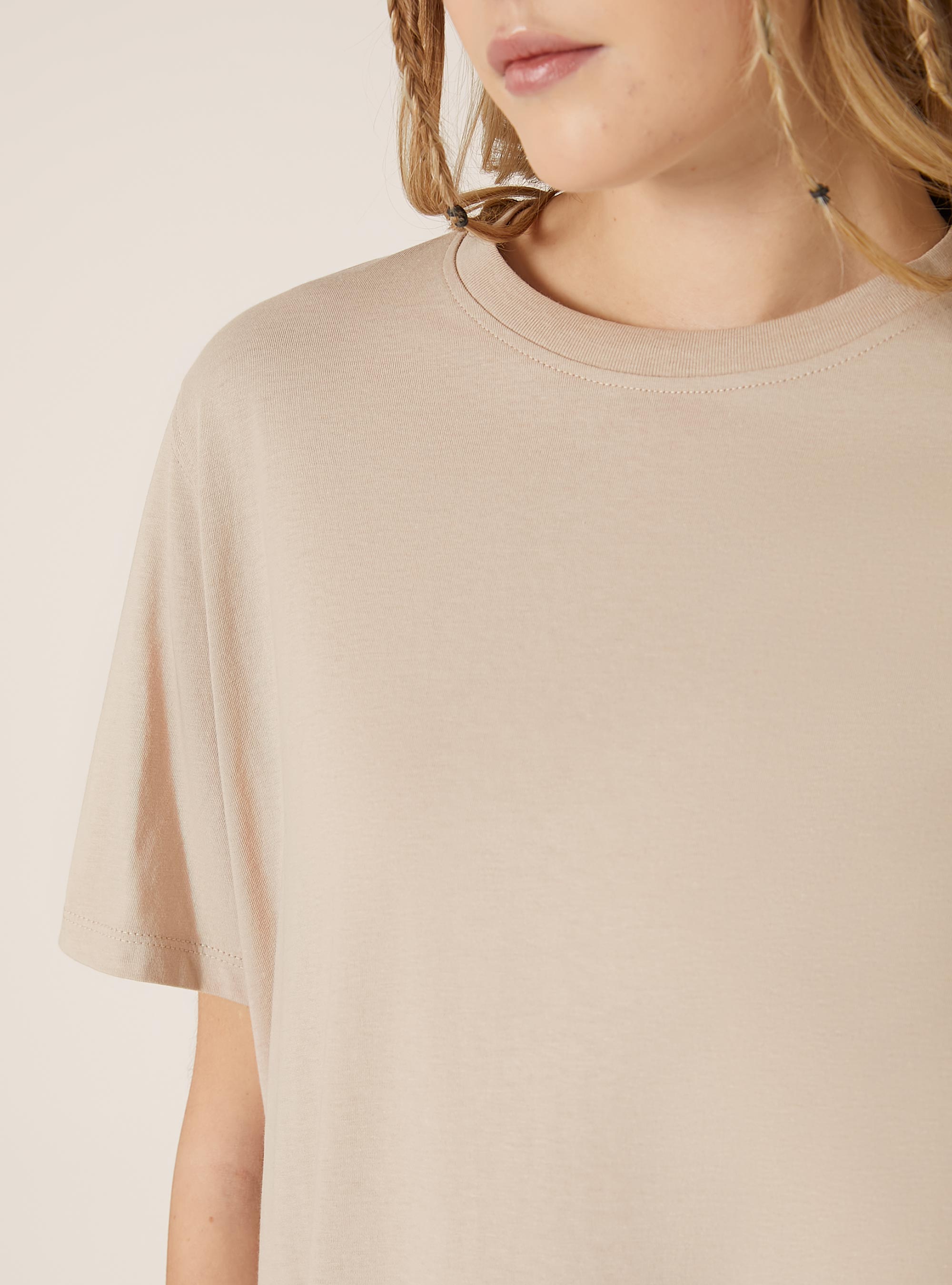 Camiseta de algodón con cuello redondo, BG2 BEIGE MEDIUM
