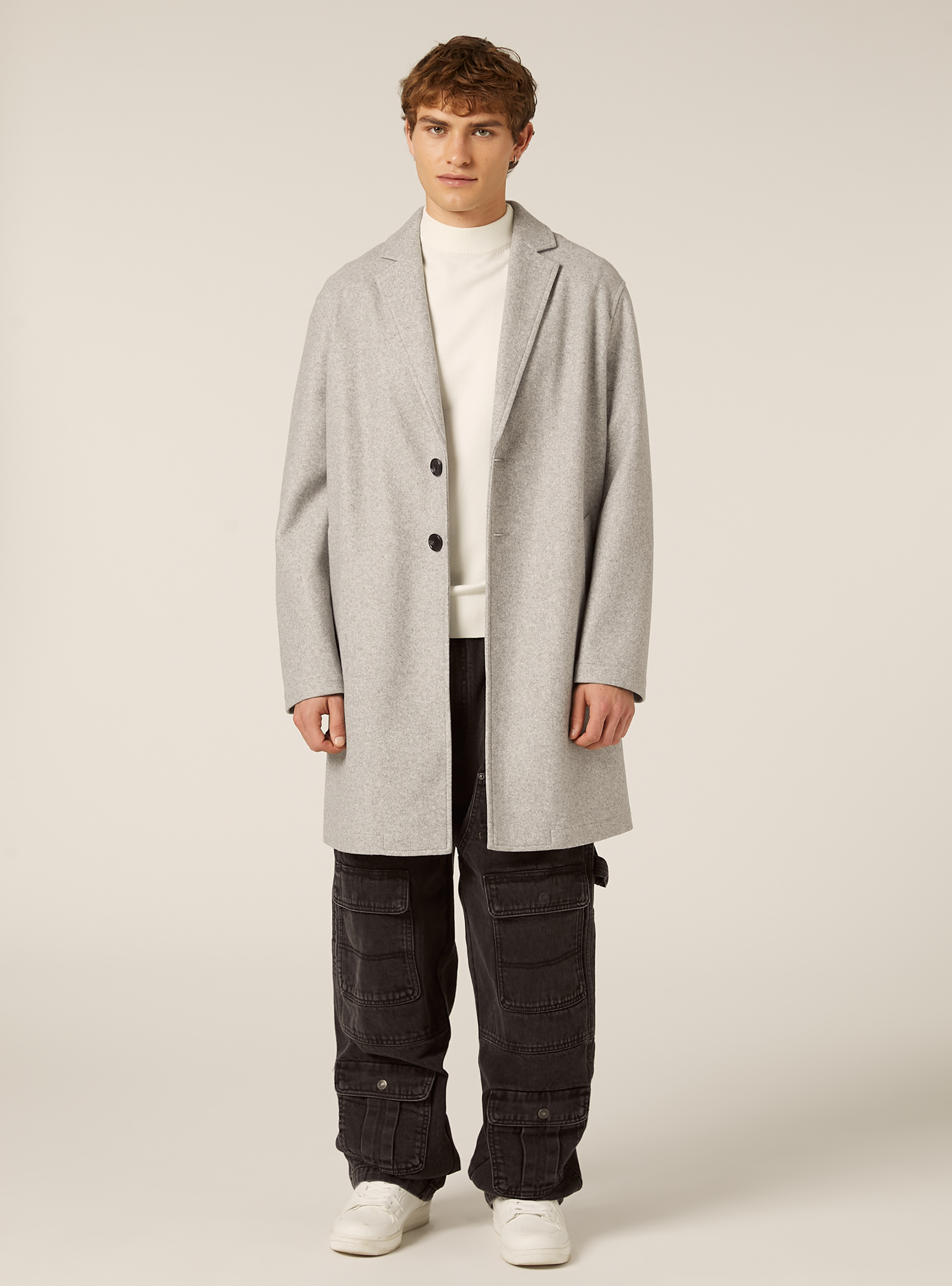 Unlined single-breasted coat, MGY3 GREY MEL LIGHT