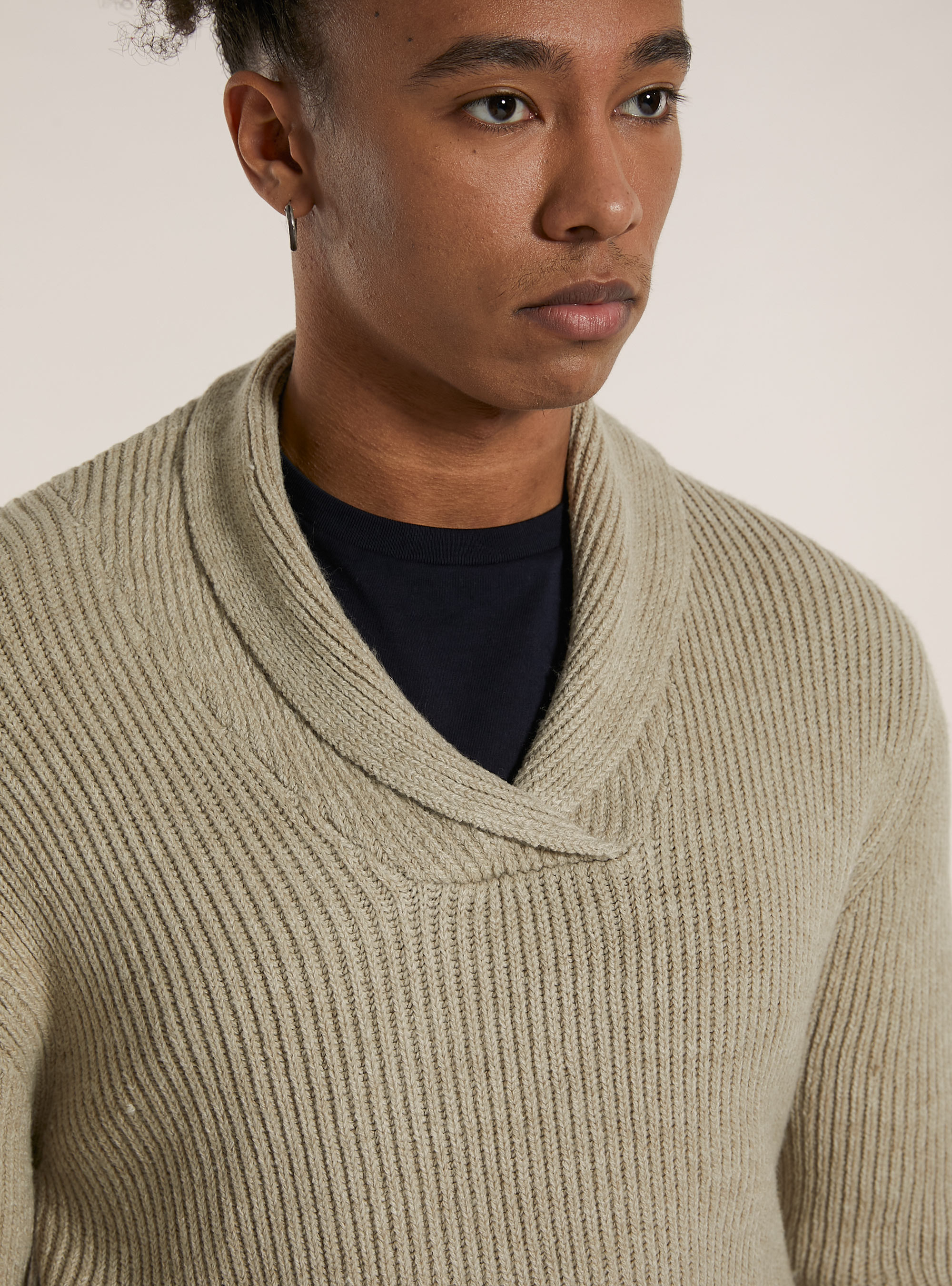 Soft ribbed pullover with raised collar, MBG2 BEIGE MEL MED