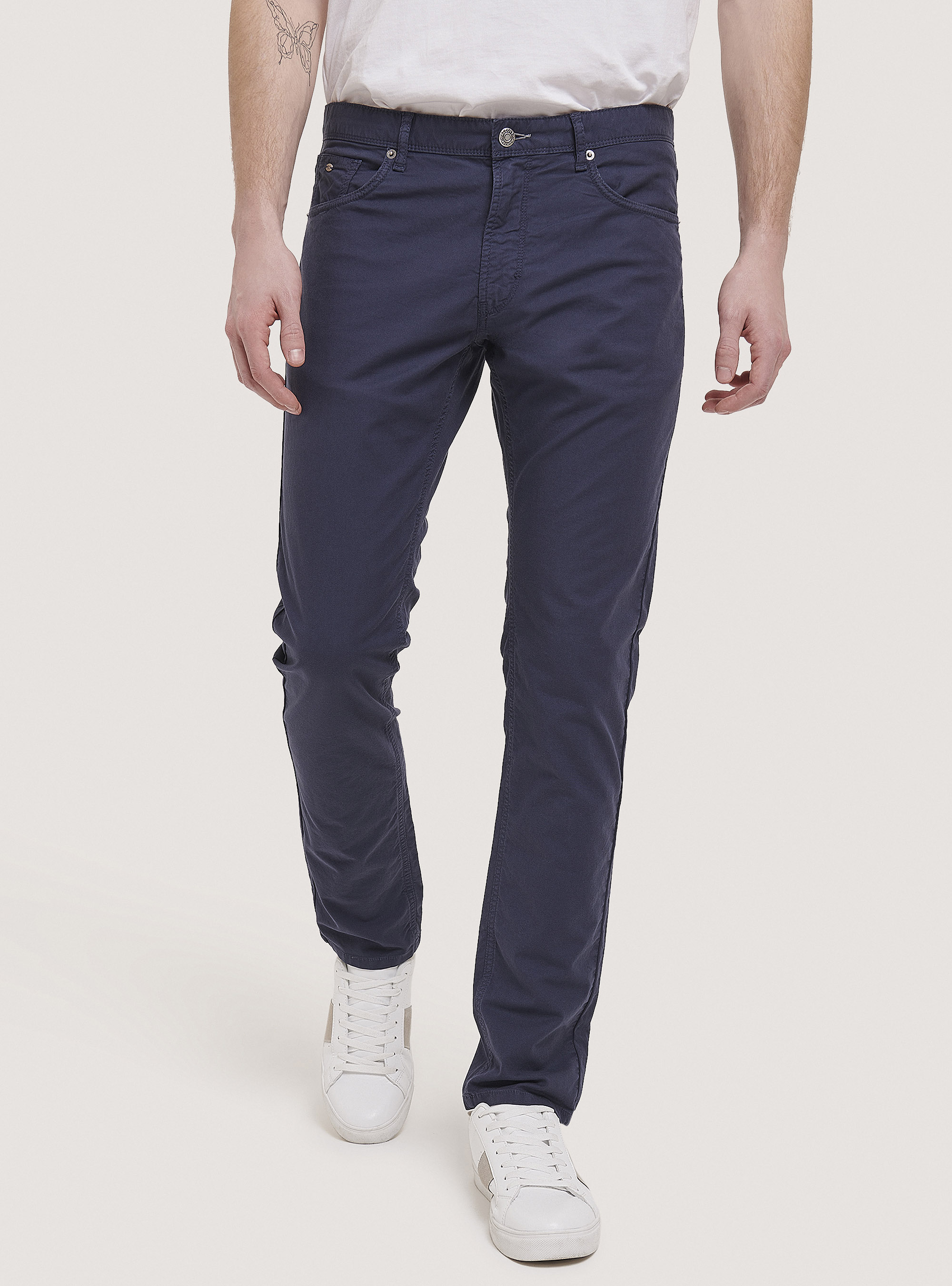 Pantalon slim en coton m&eacute;lang&eacute;, C218 BLUE NAVY