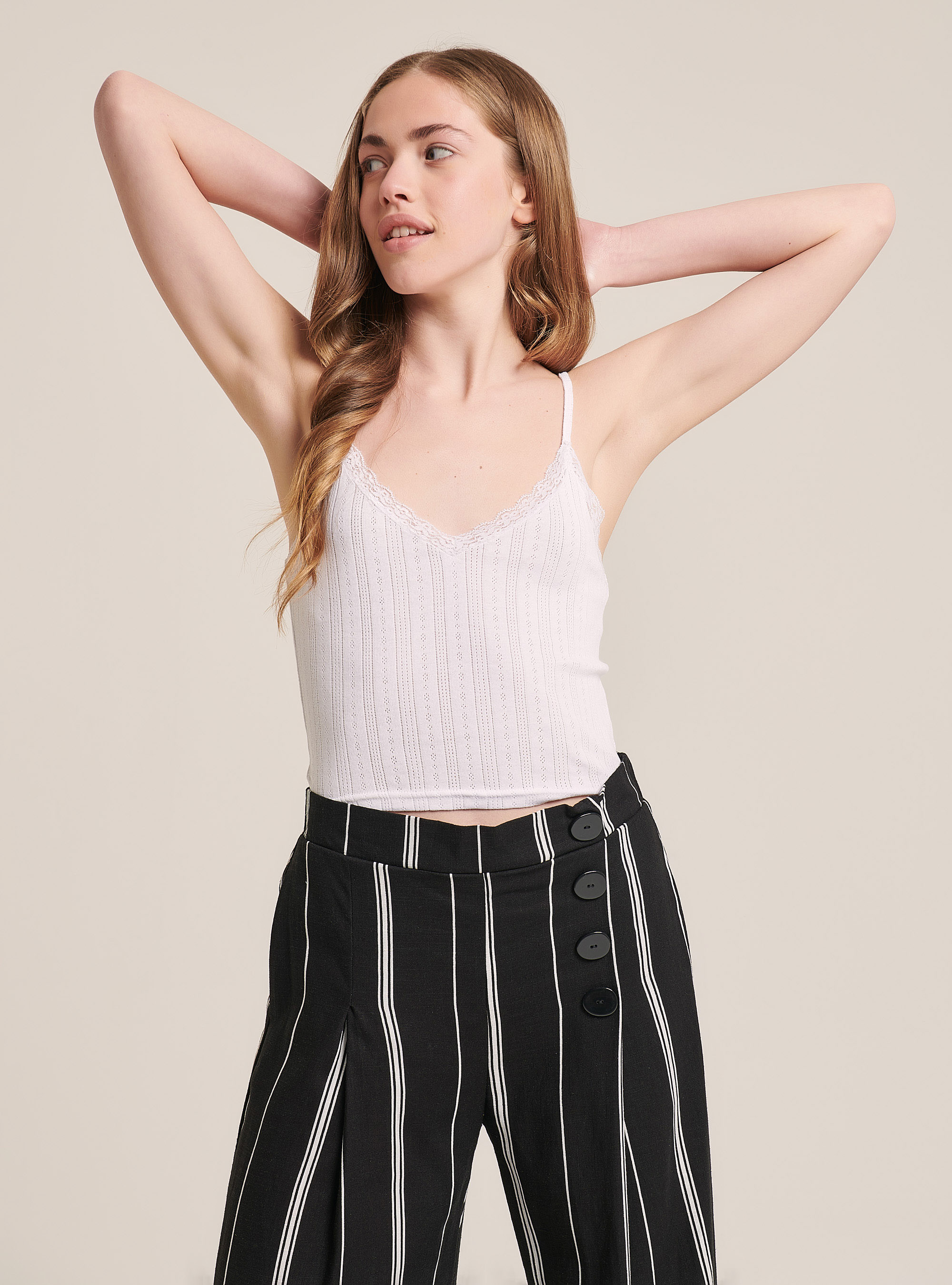 Cotton top with braces, WHITE