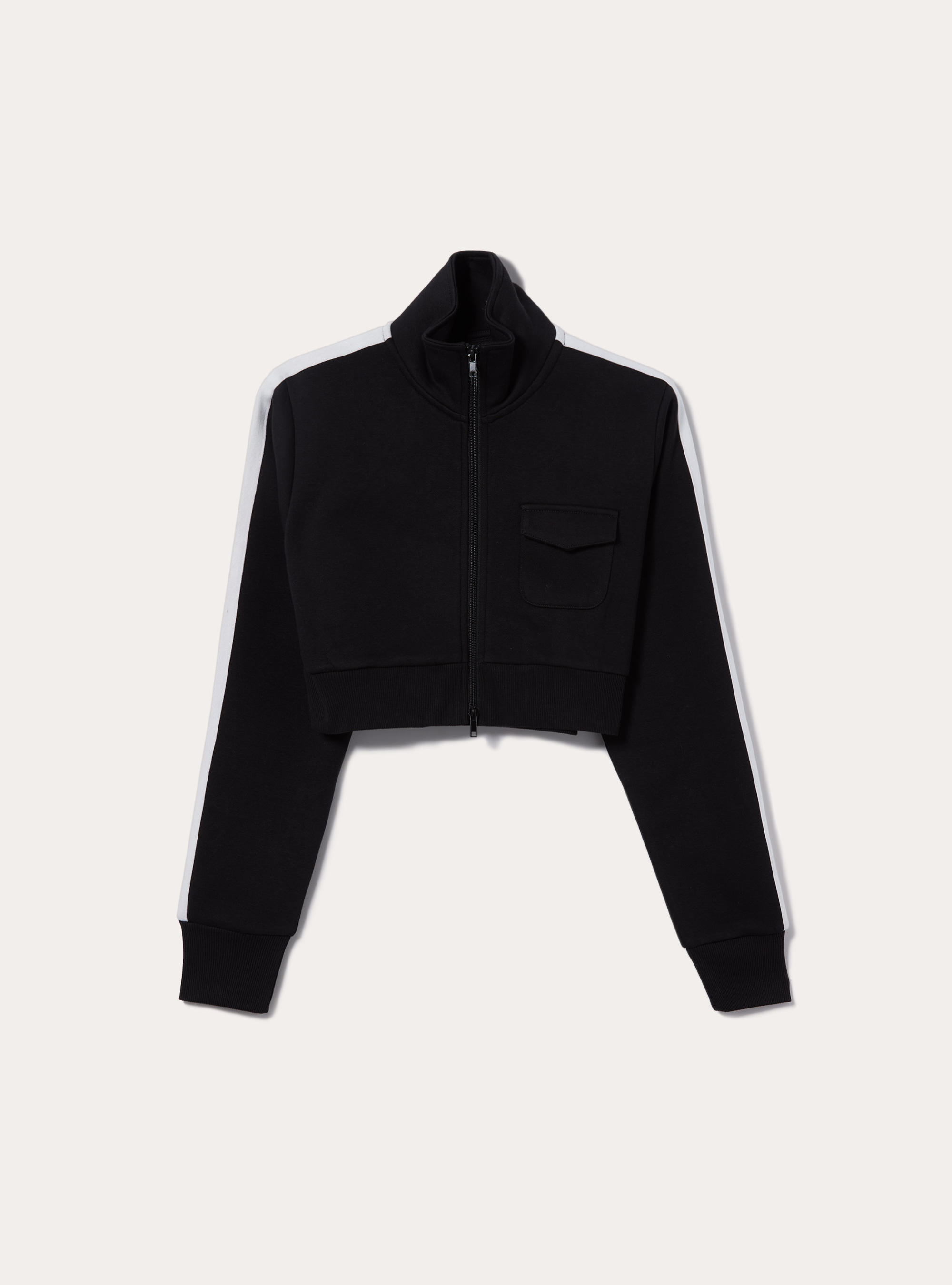 Sweatshirt with zipper and side bands, BK1 BLACK