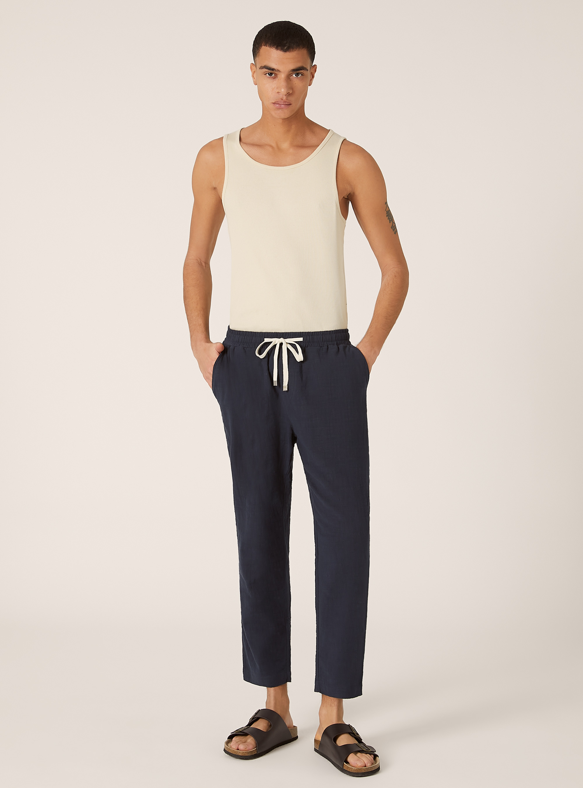 Pantalon en coton avec cordon de serrage &agrave; la taille, NA2 NAVY MEDIUM