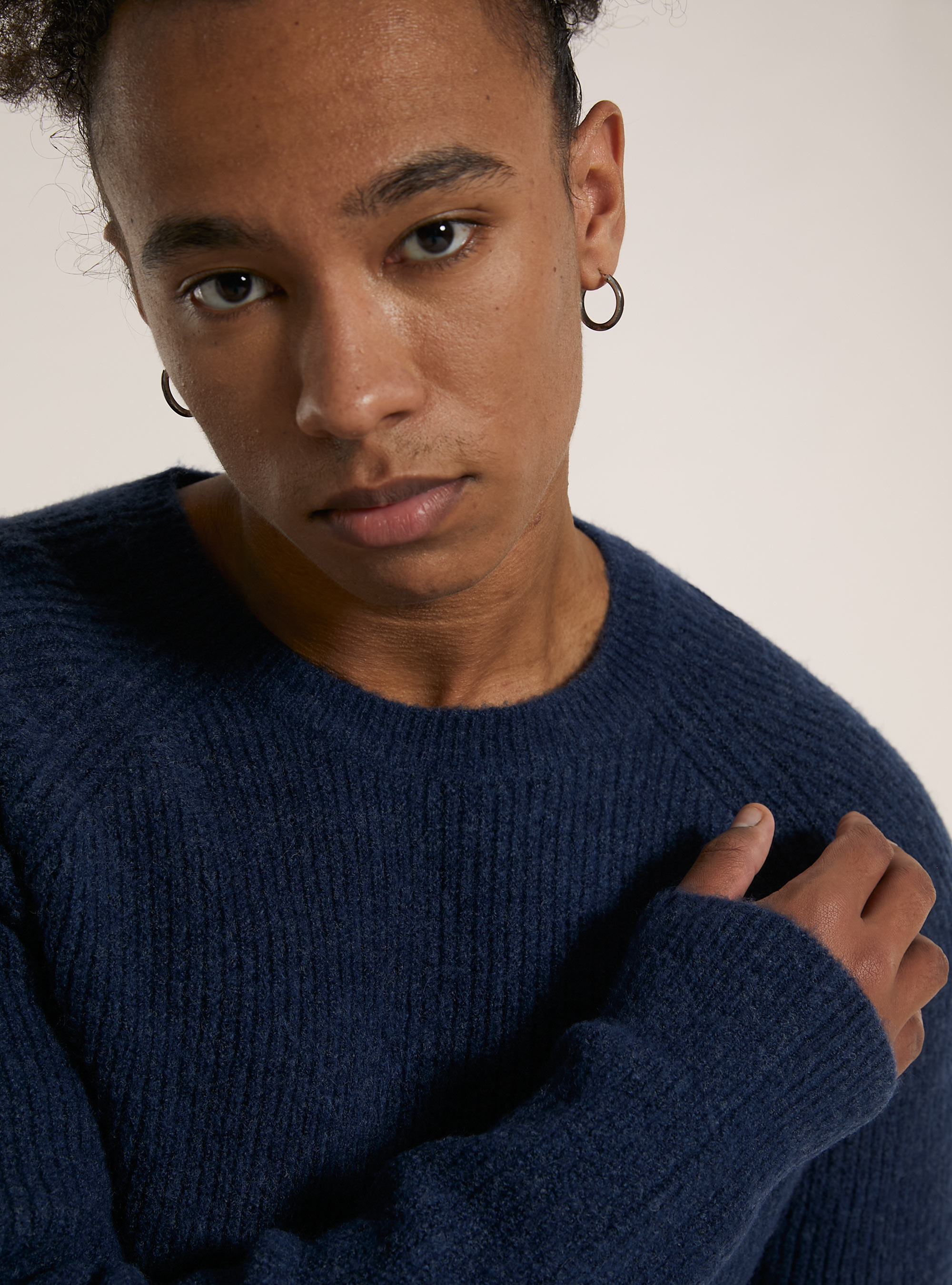 Jersey de canalé inglés en mezcla de lana, MBL1 BLUE MED DARK