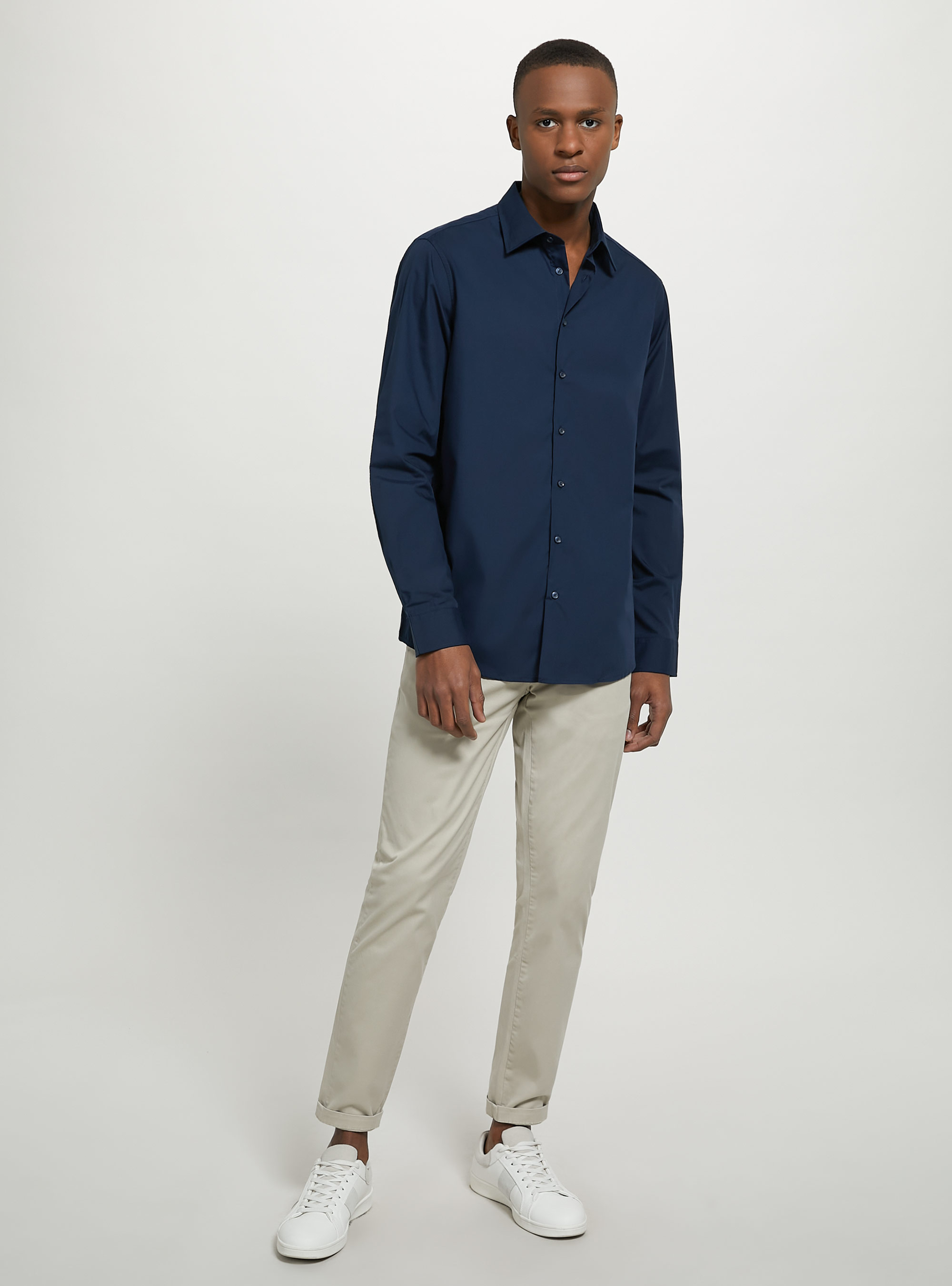 Chemise à manches longues de couleur unie, NA1 NAVY DARK