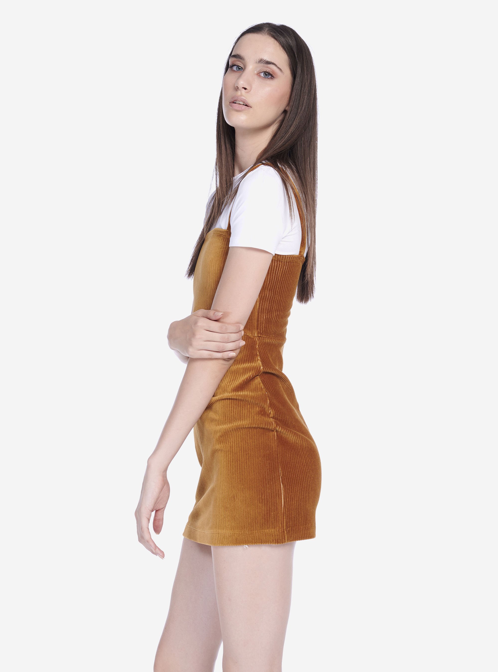 SHORT VELVET DRESS, MUSTARD