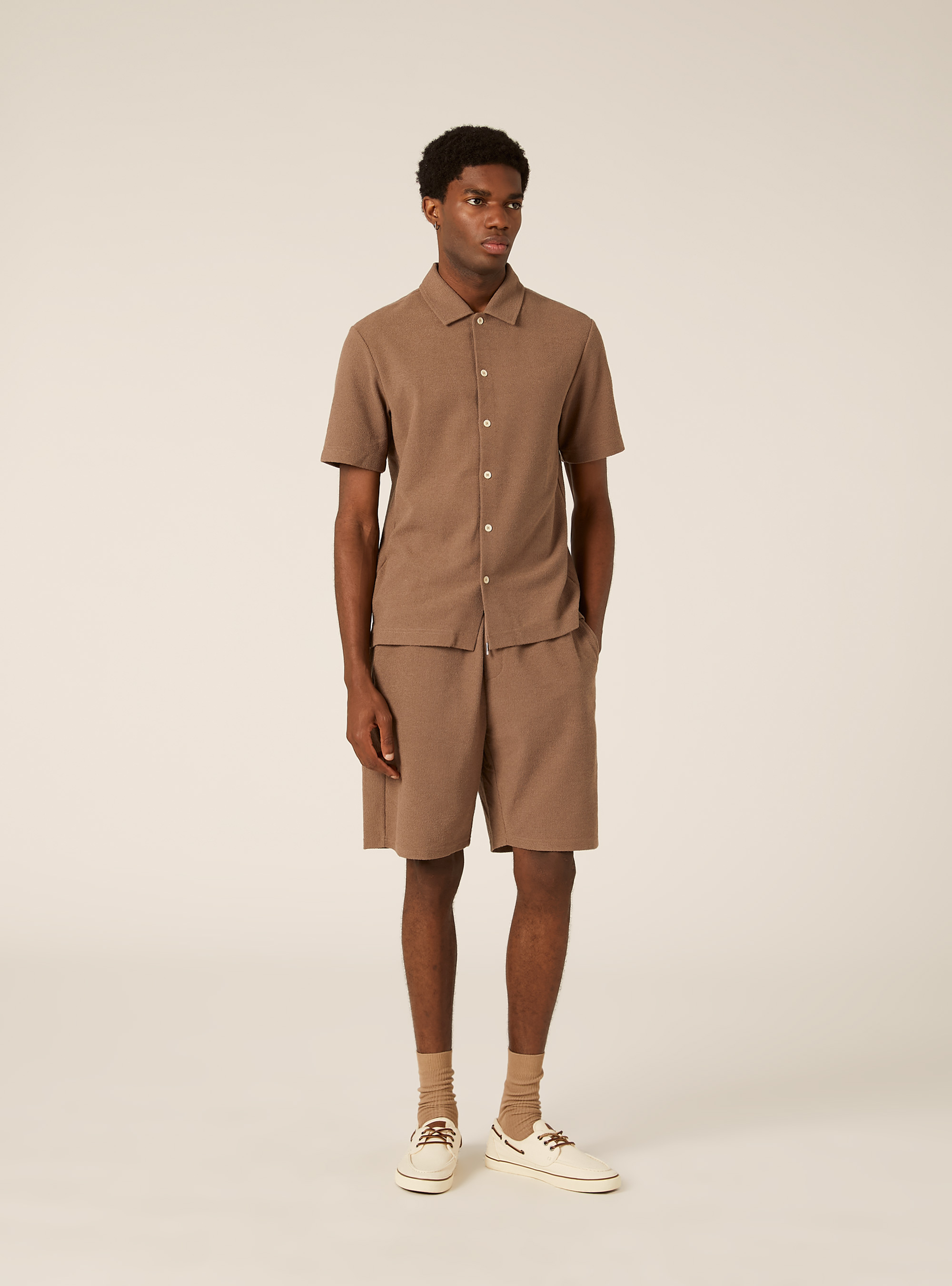 Textured short-sleeved shirt, BR2 BROWN MEDIUM