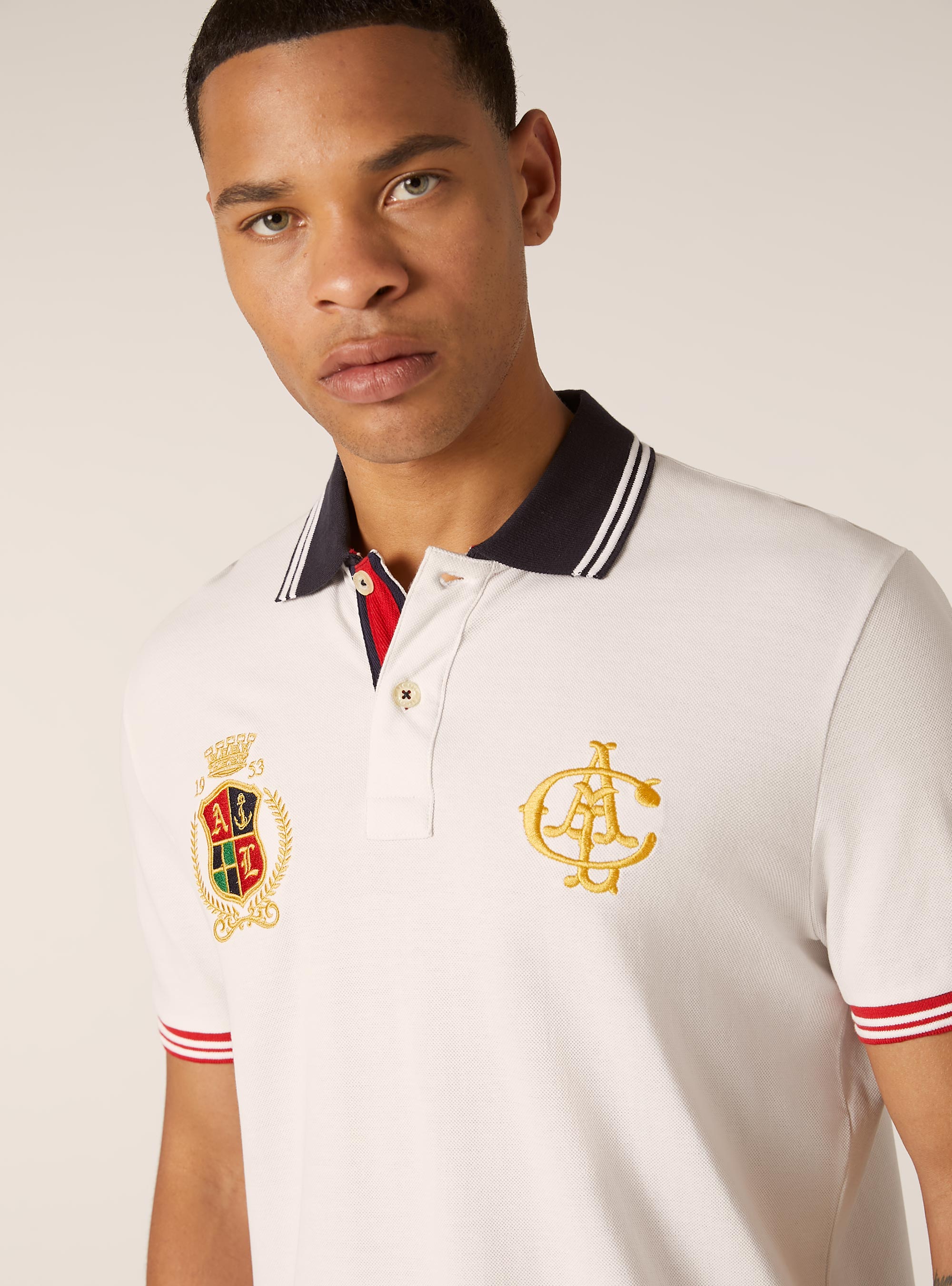 Cotton polo shirt with embroidery, WHITE