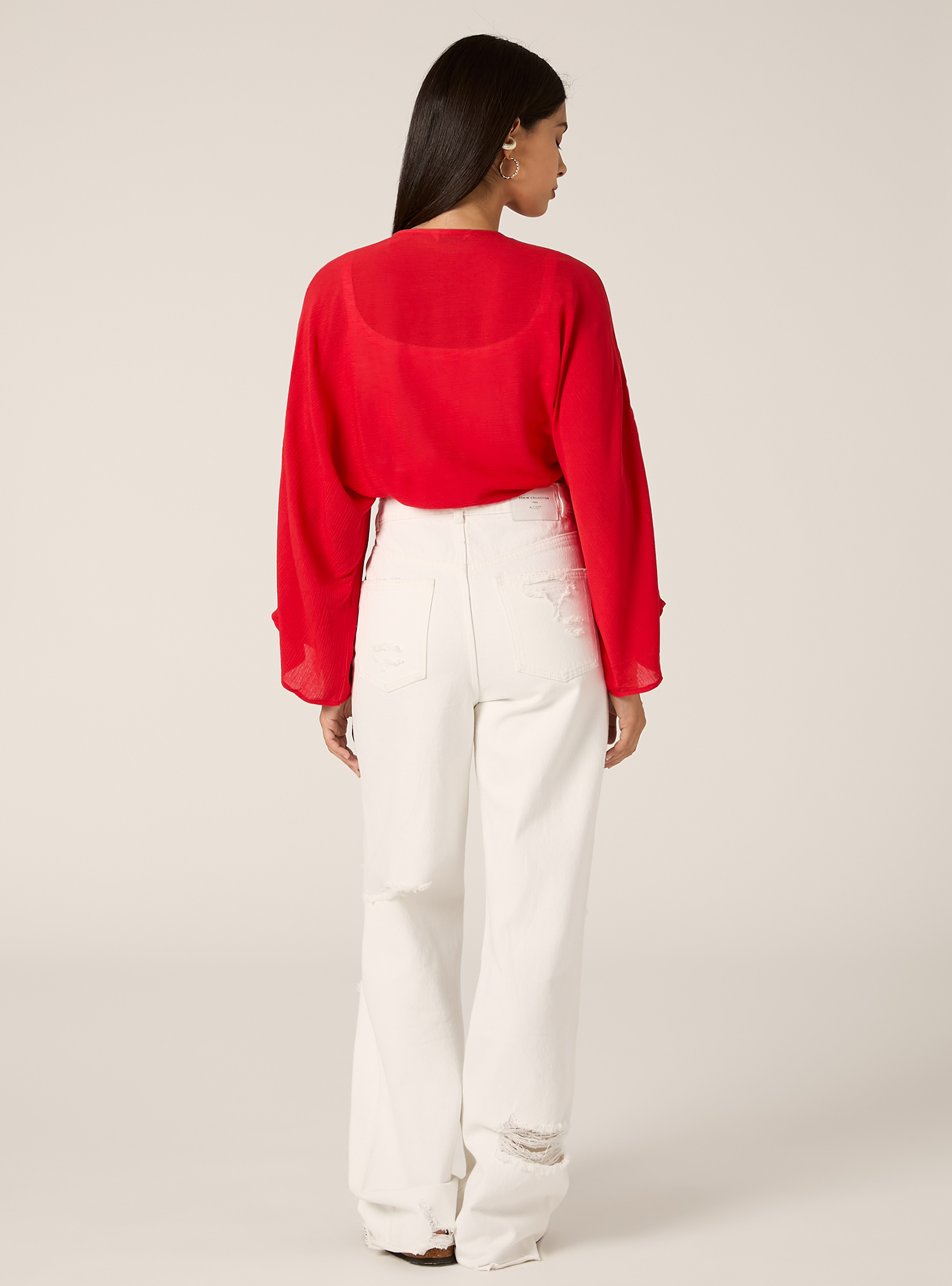 Blusa fluida con nodo, RD2 RED MEDIUM