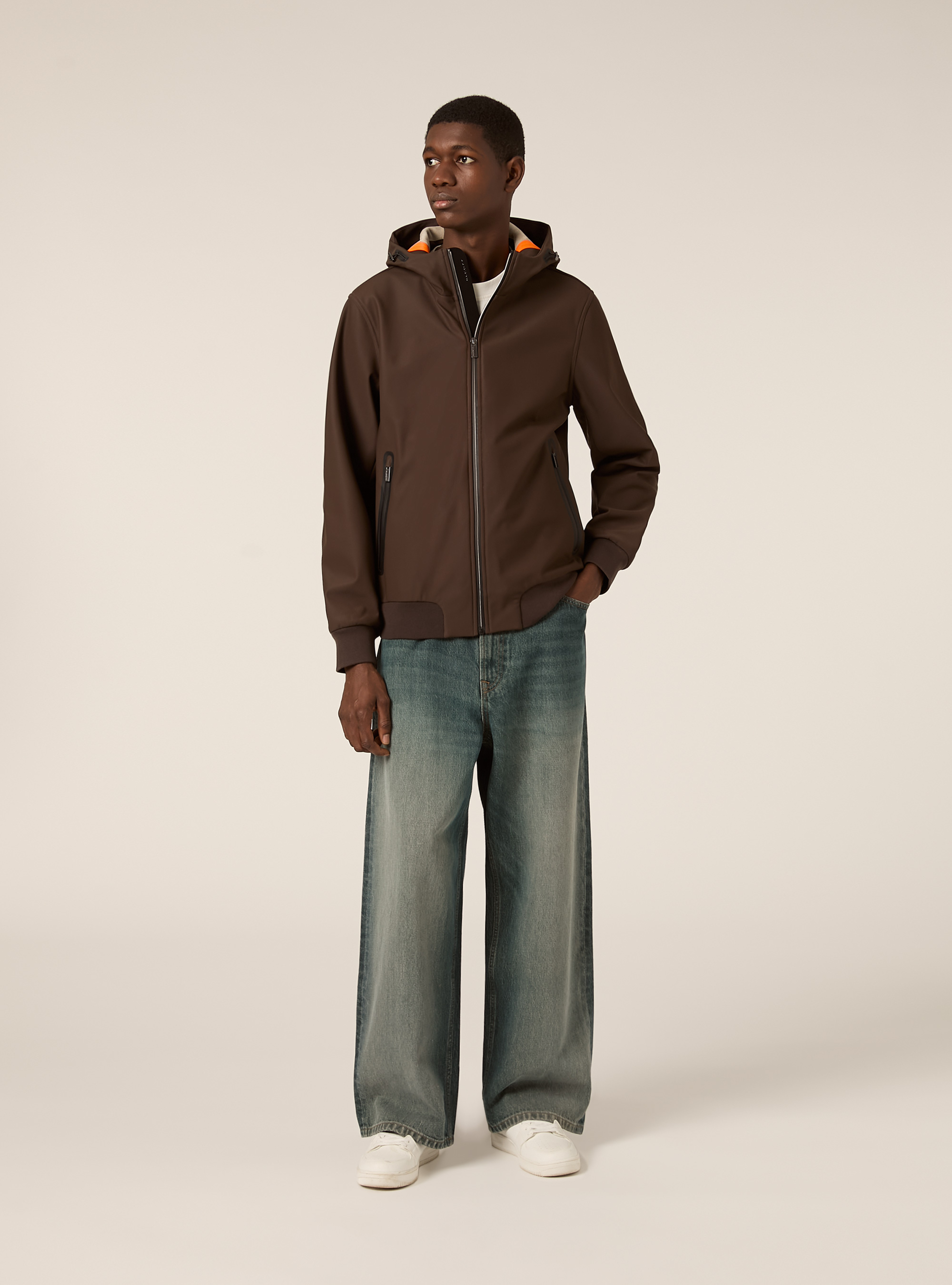 Veste en tissu technique avec capuche, BR2 BROWN MEDIUM