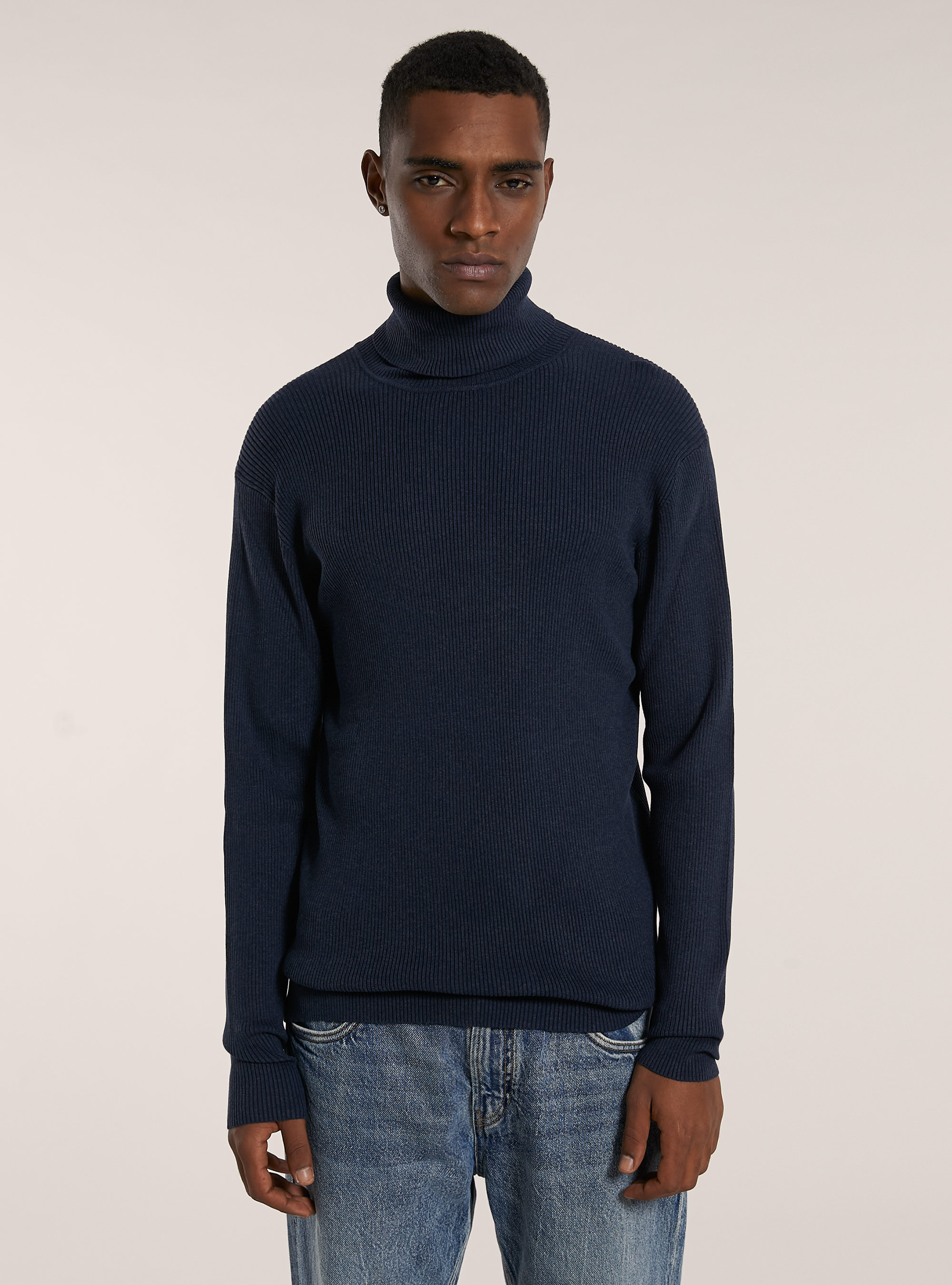 Pullover a collo alto a coste, MNA2 NAVY MEL MED
