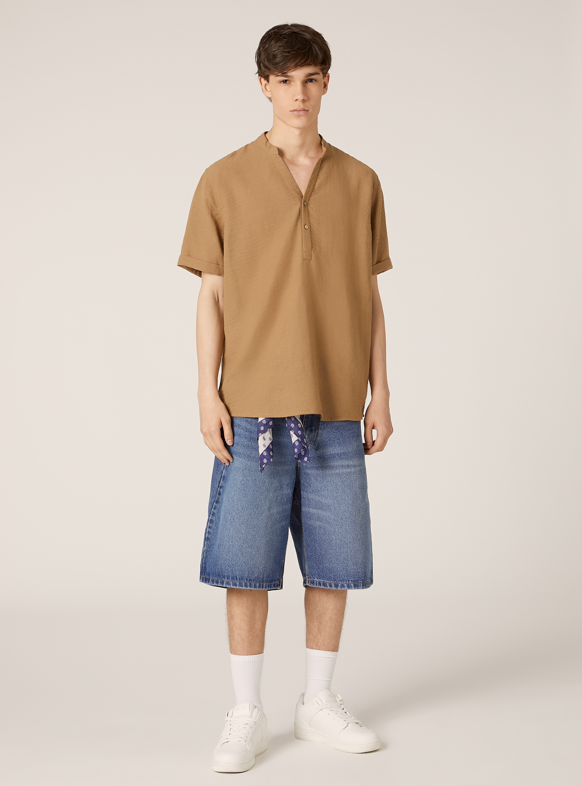 Shirt with Korean collar, TB1 TOBACCO DARK