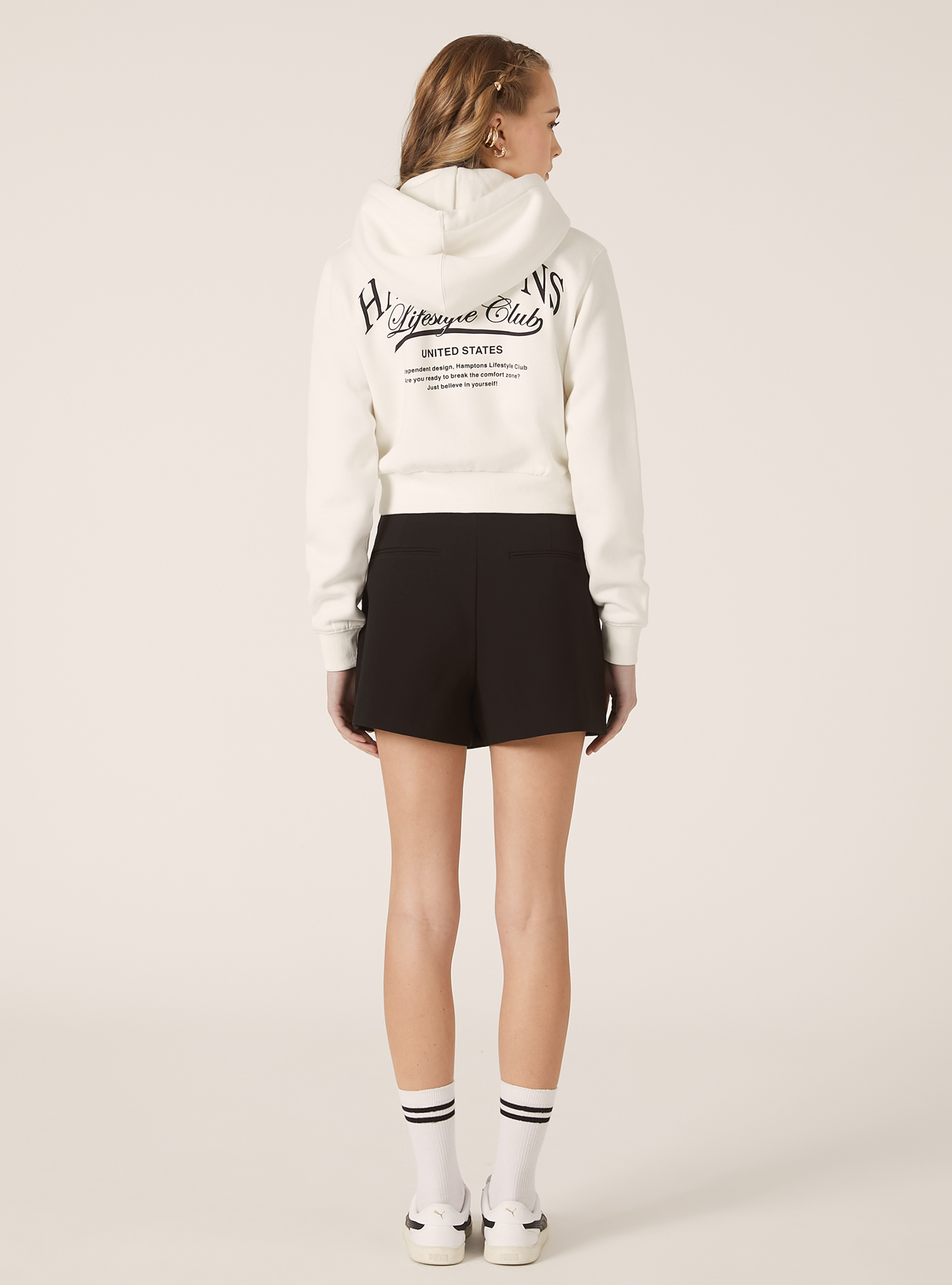 Cropped sweatshirt with zip and print, WH2 WHITE