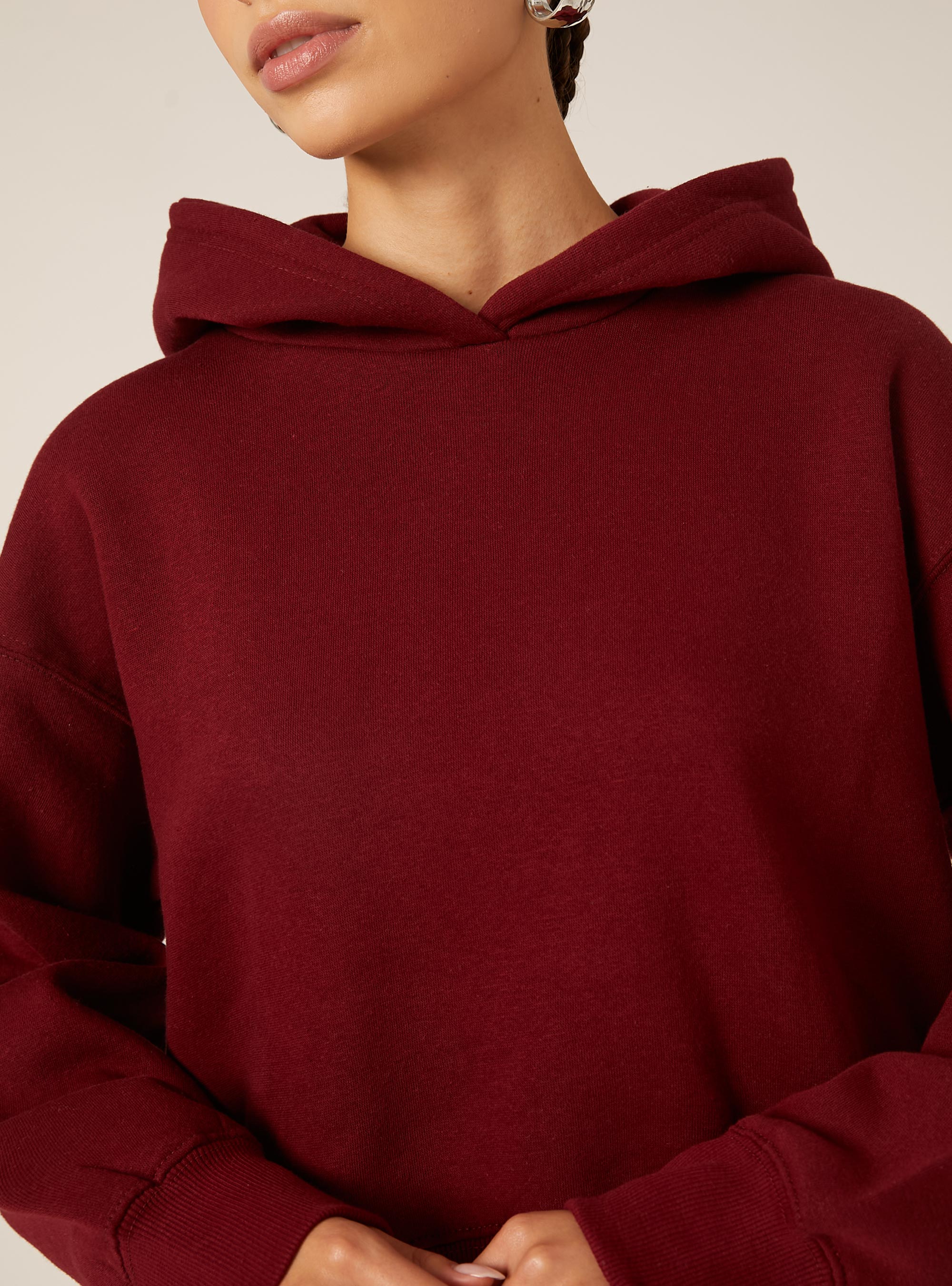 Sweat à capuche coupe boxy, BO1 BORDEAUX DARK