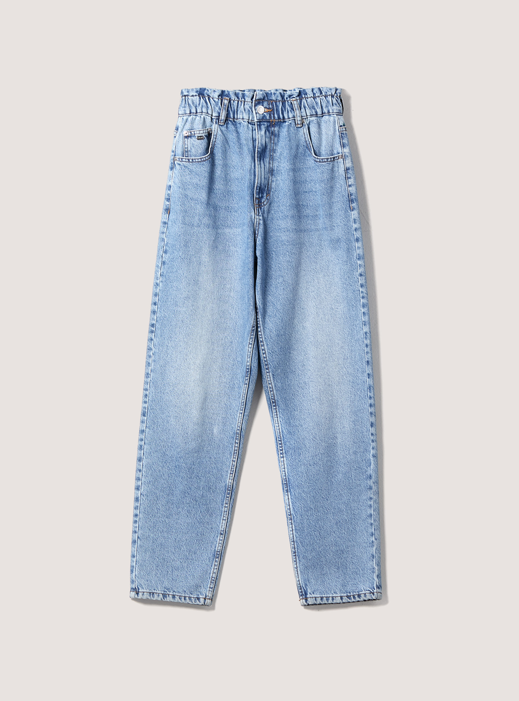 Jean slouchy avec taille &eacute;lastiqu&eacute;e en coton, C282 AZZURRE