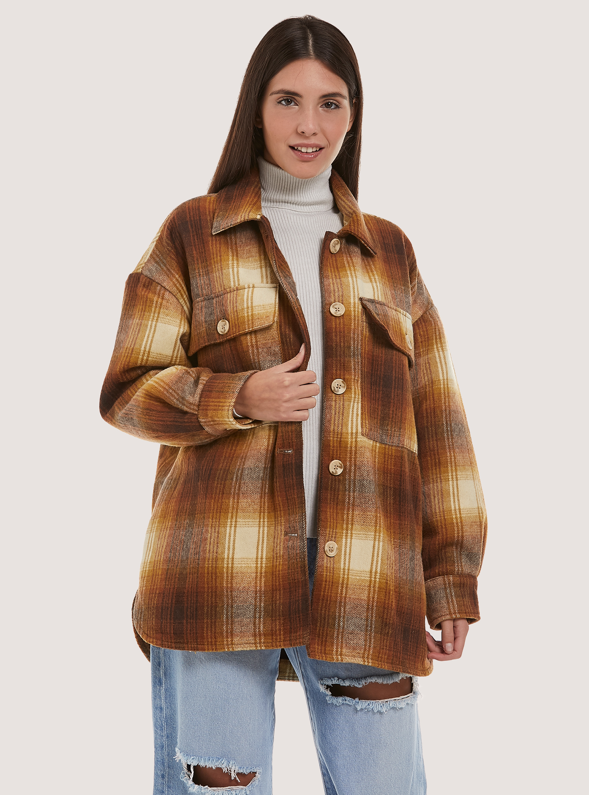 Giacca camicia a quadri, BG2 BEIGE MEDIUM