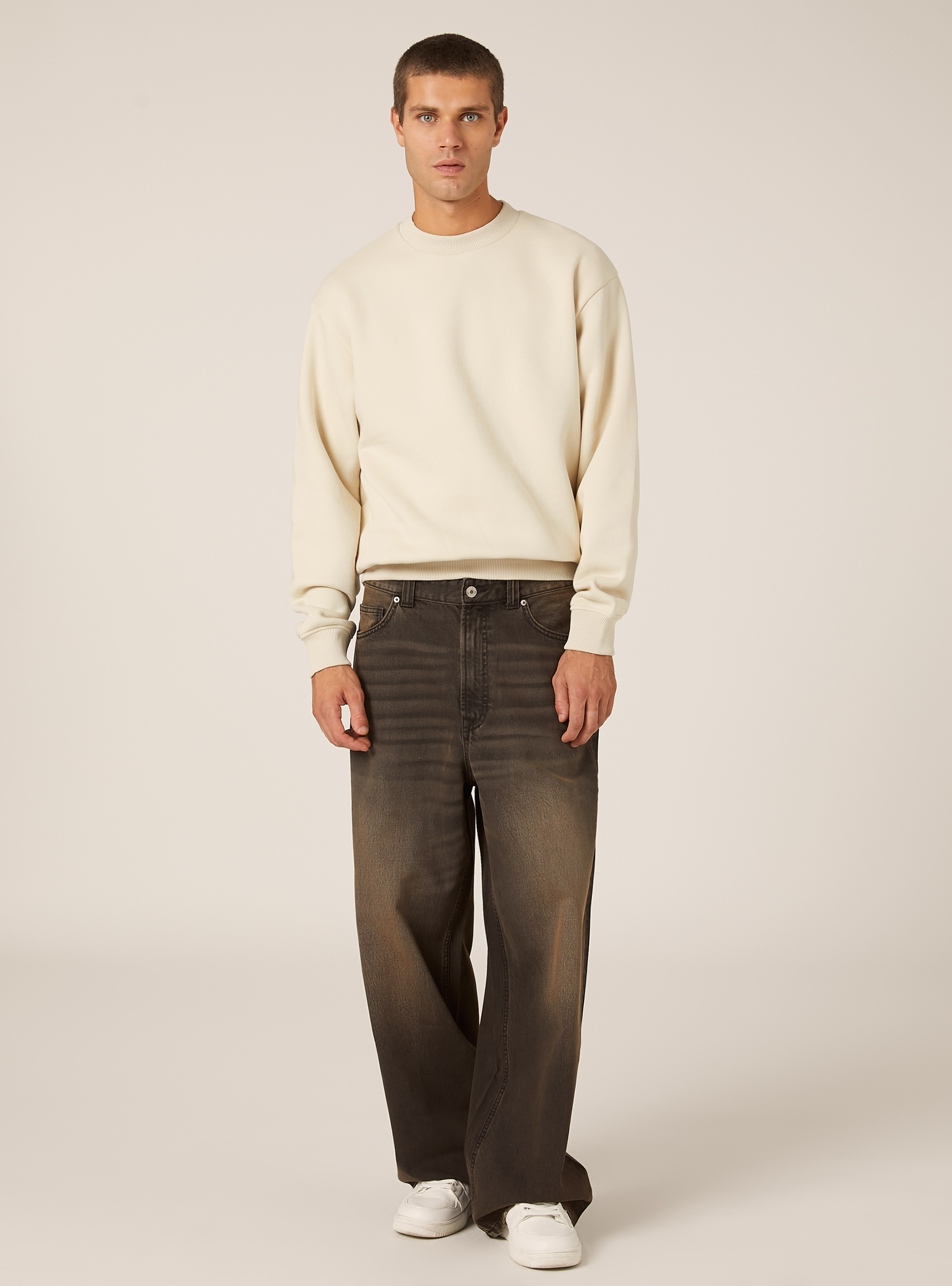 Boxy fit crew neck sweatshirt, CR3 CREAM LIGHT