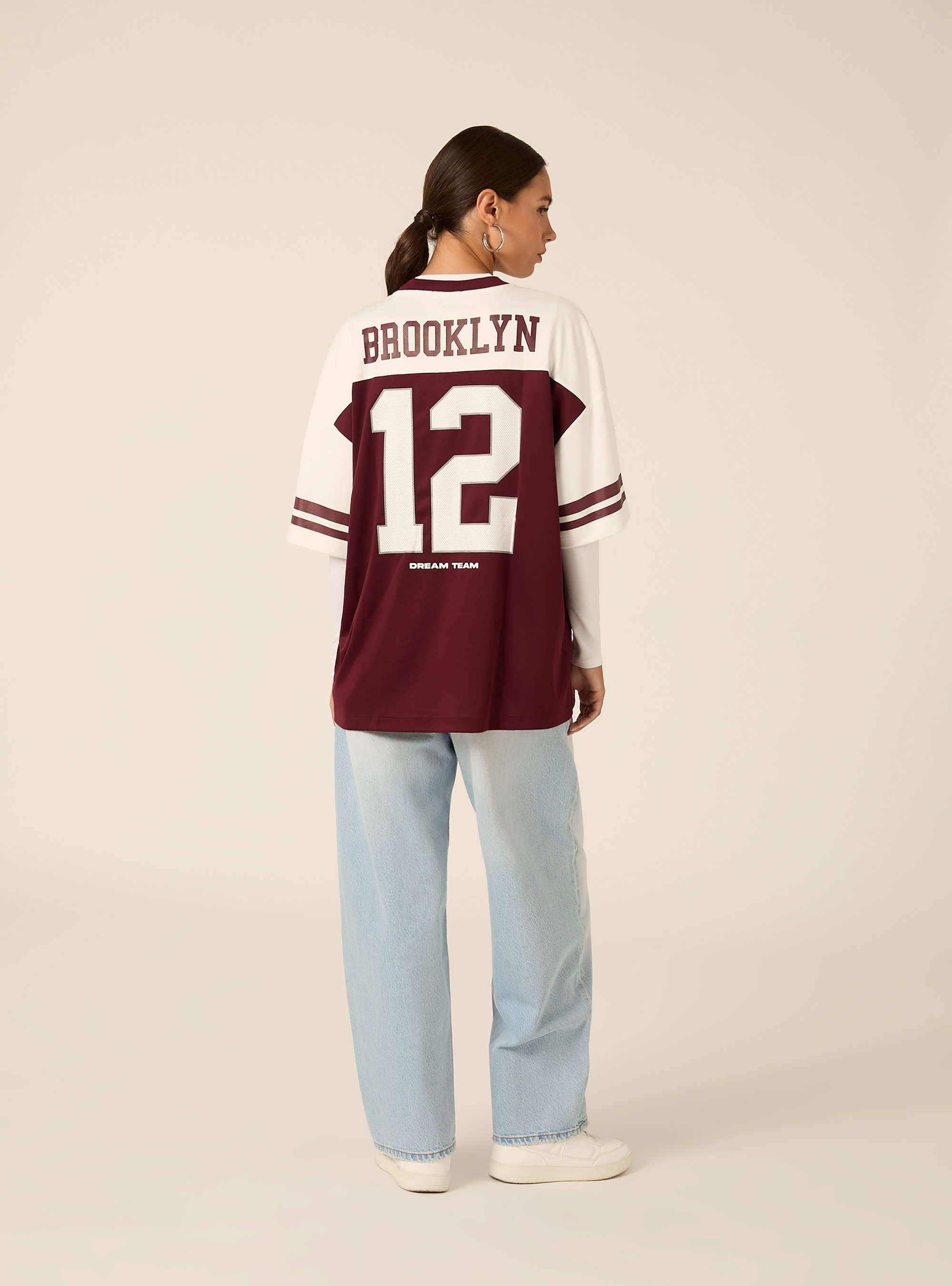 T-shirt oversize con numero, BO2 BORDEAUX MEDIUM