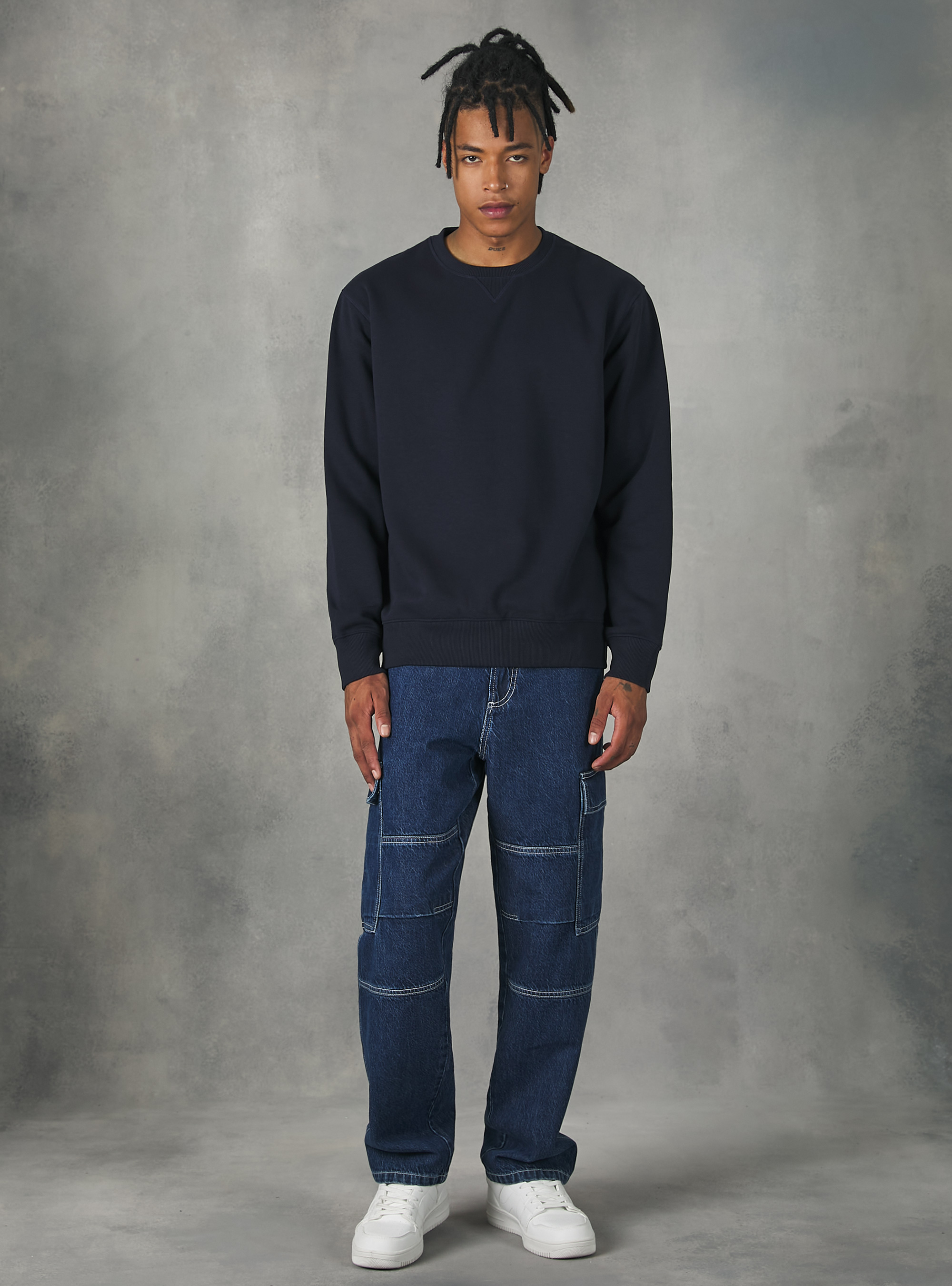 Sudadera de cuello redondo de color liso, NA1 NAVY DARK