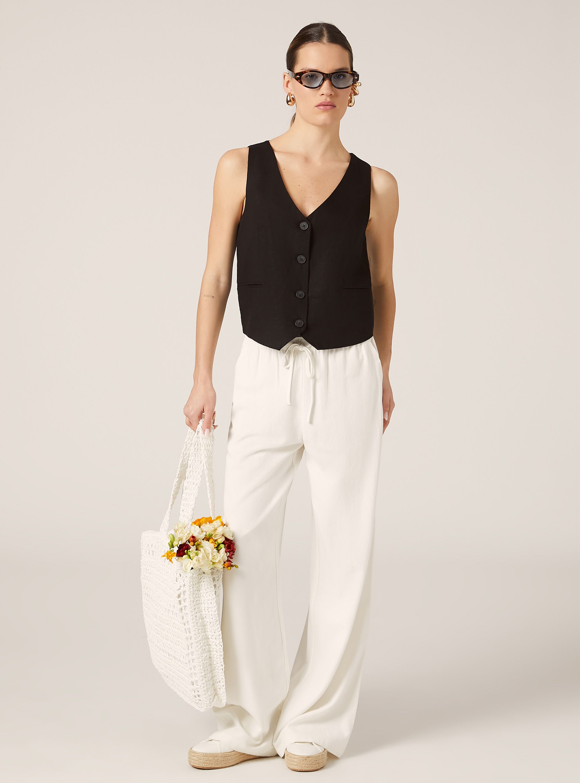 Gilet in misto lino, BK1 BLACK