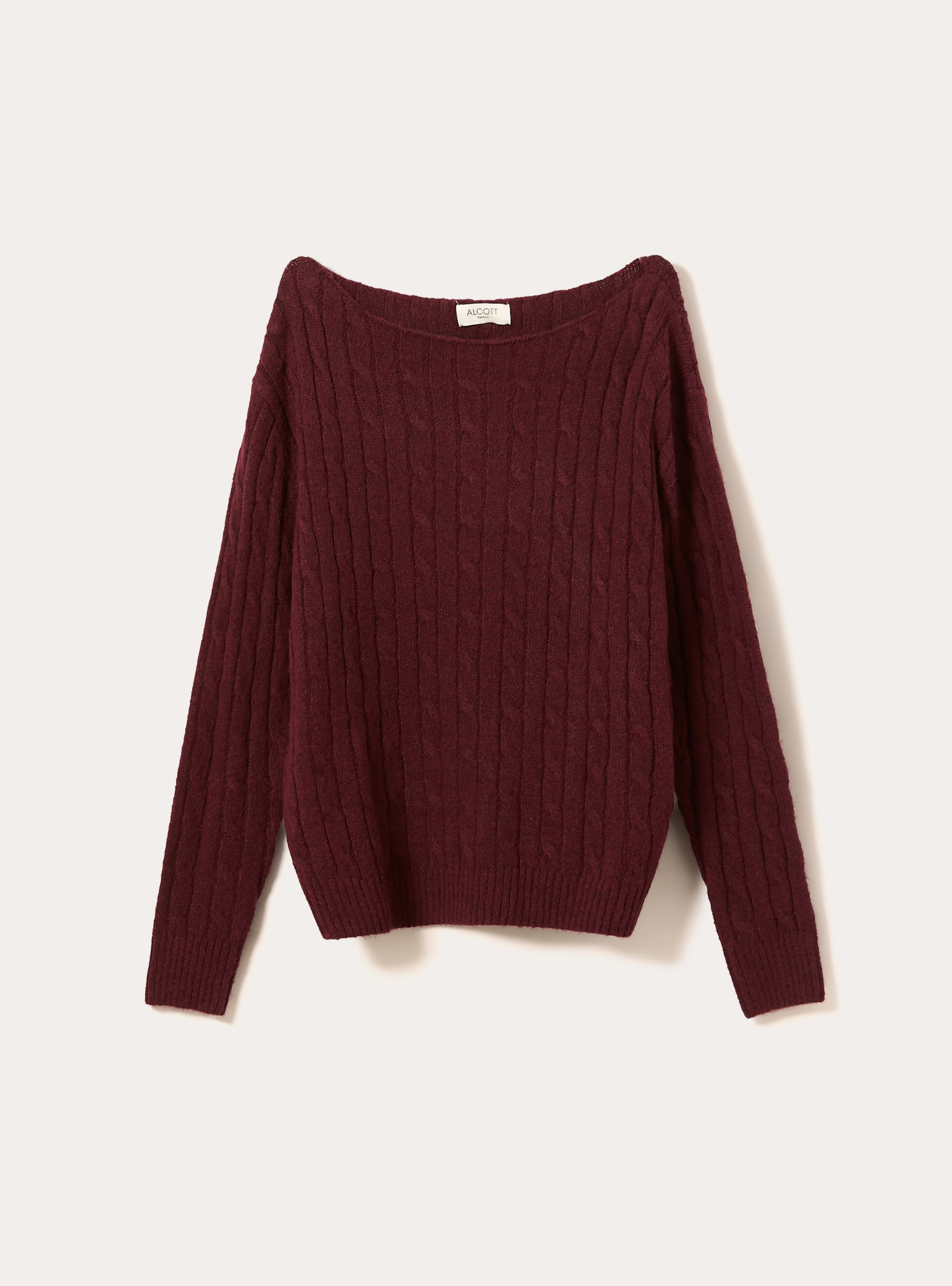 Maglia scollo barca a trecce, BO1 BORDEAUX DARK