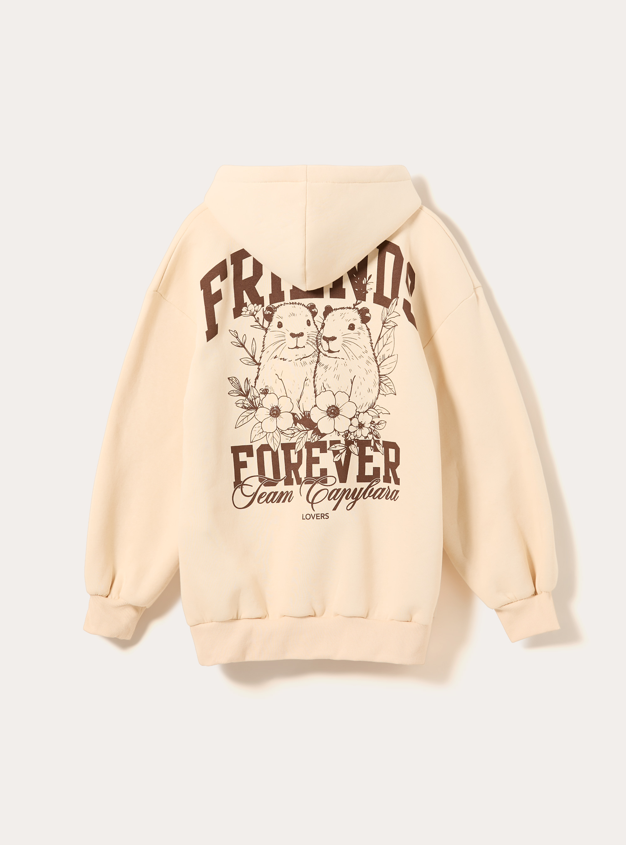 Sudadera oversize con capucha y estampado, CR2 CREAM MEDIUM