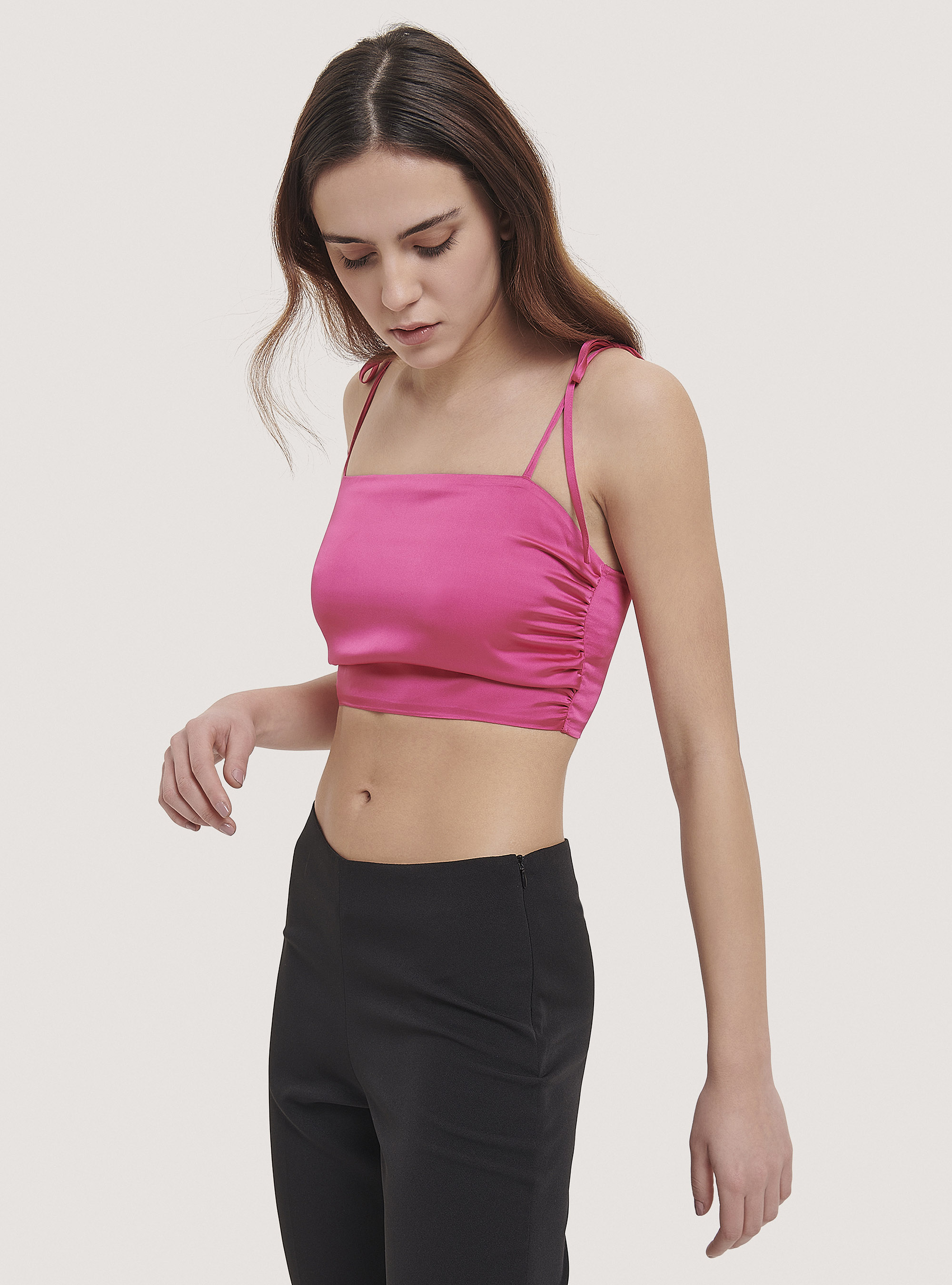 Top de satén recortado, FX2 FUXIA MEDIUM