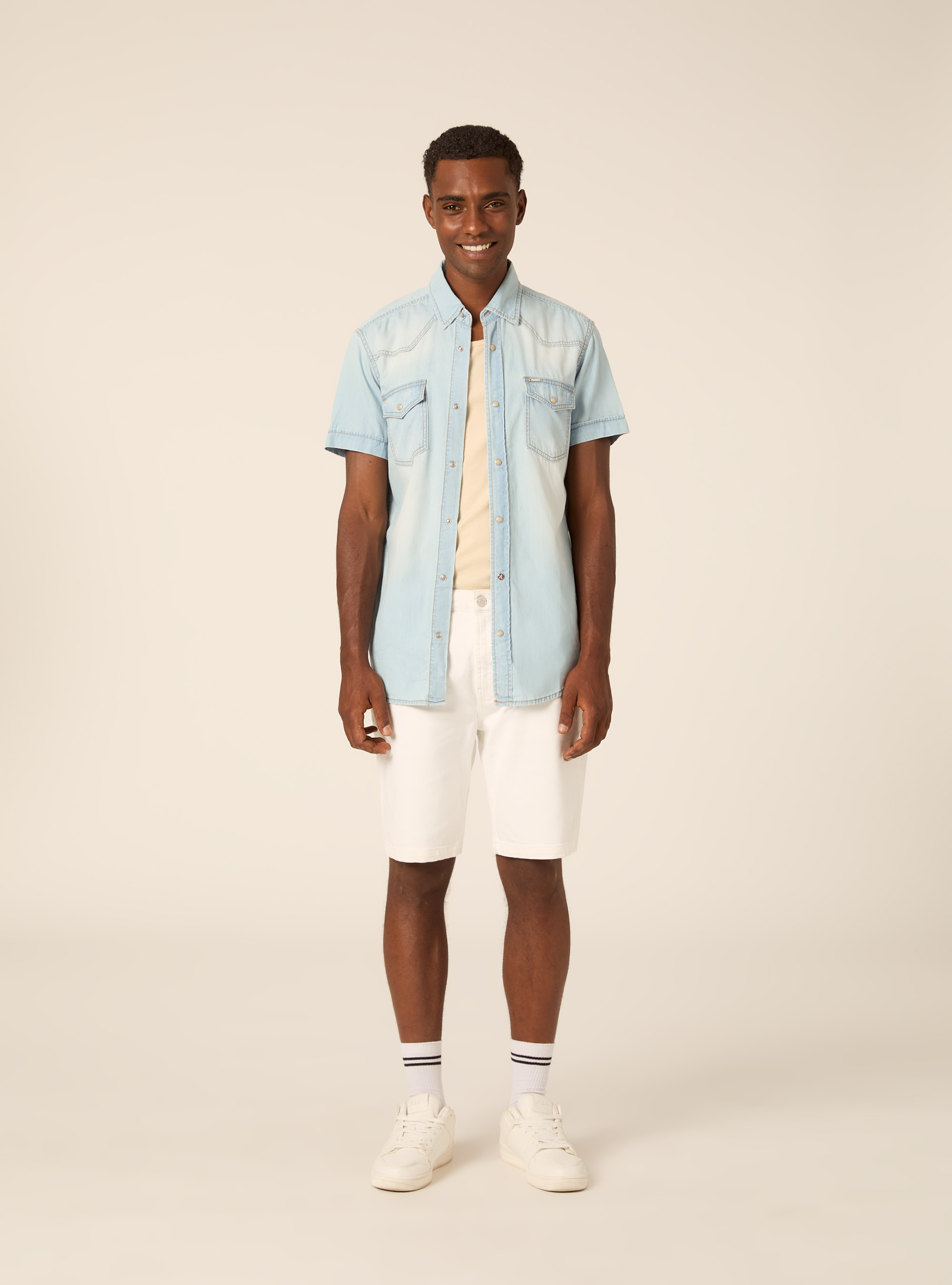 Camicia denim mezza manica, D006 AZURE