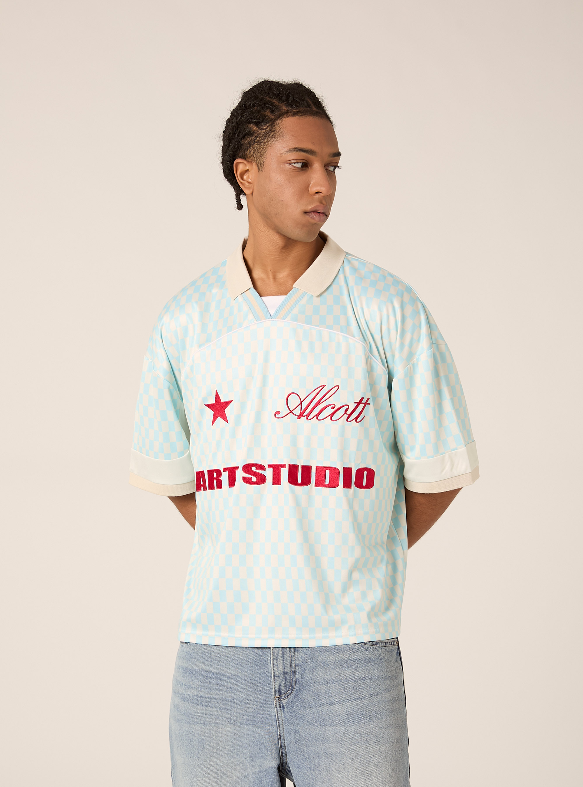 Polo-Shirt mit Art Studio Print, AZ3 AZURE LIGHT