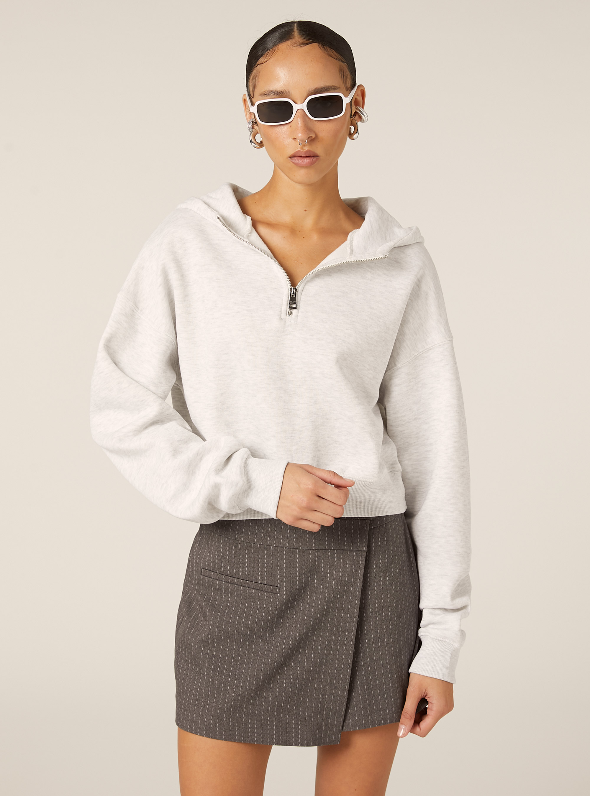 Boxy fit sweatshirt with half zip, MGY3 GREY MEL LIGHT