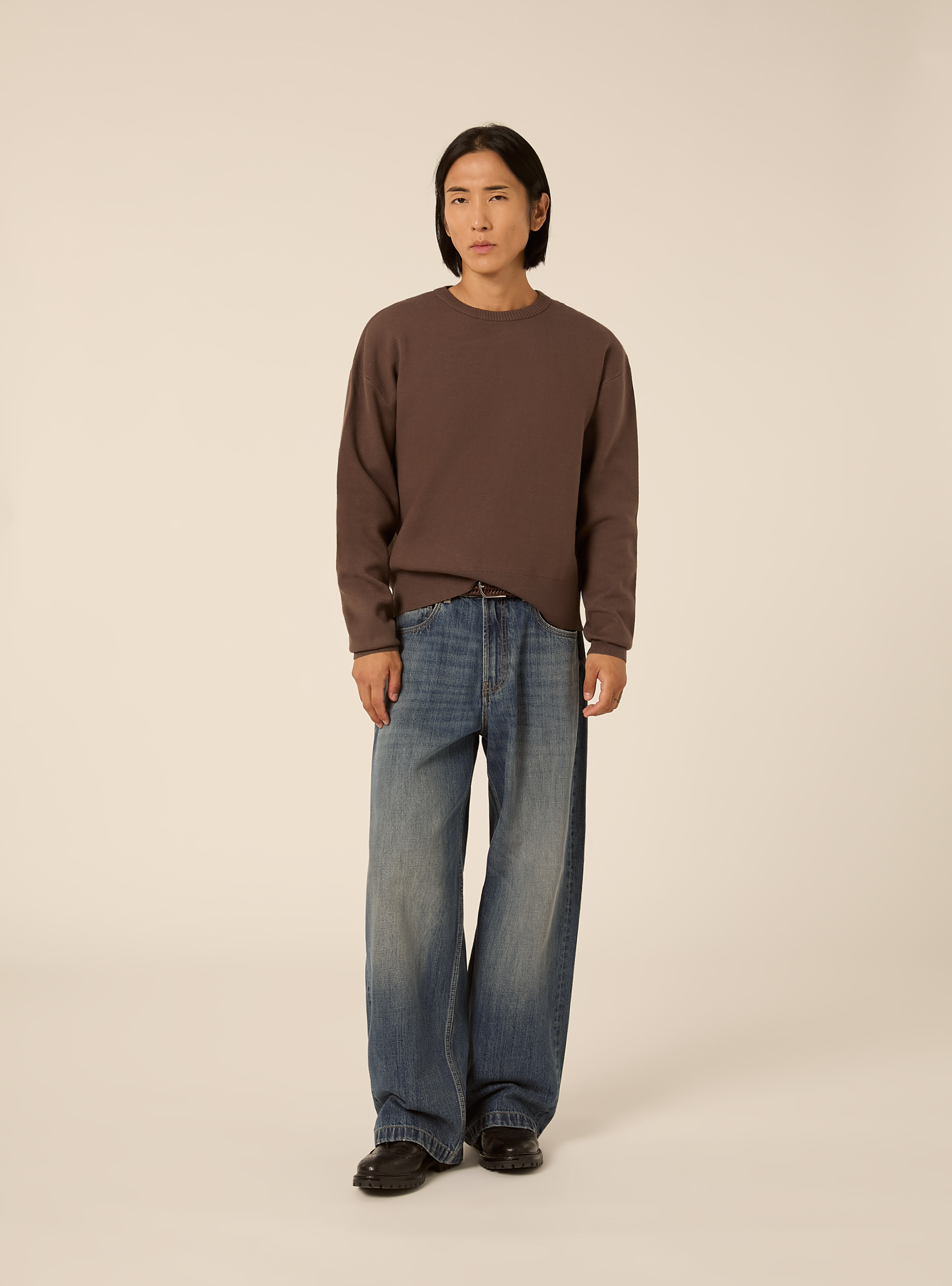 Pullover boxy fit morbido, MARRONE MEDIO