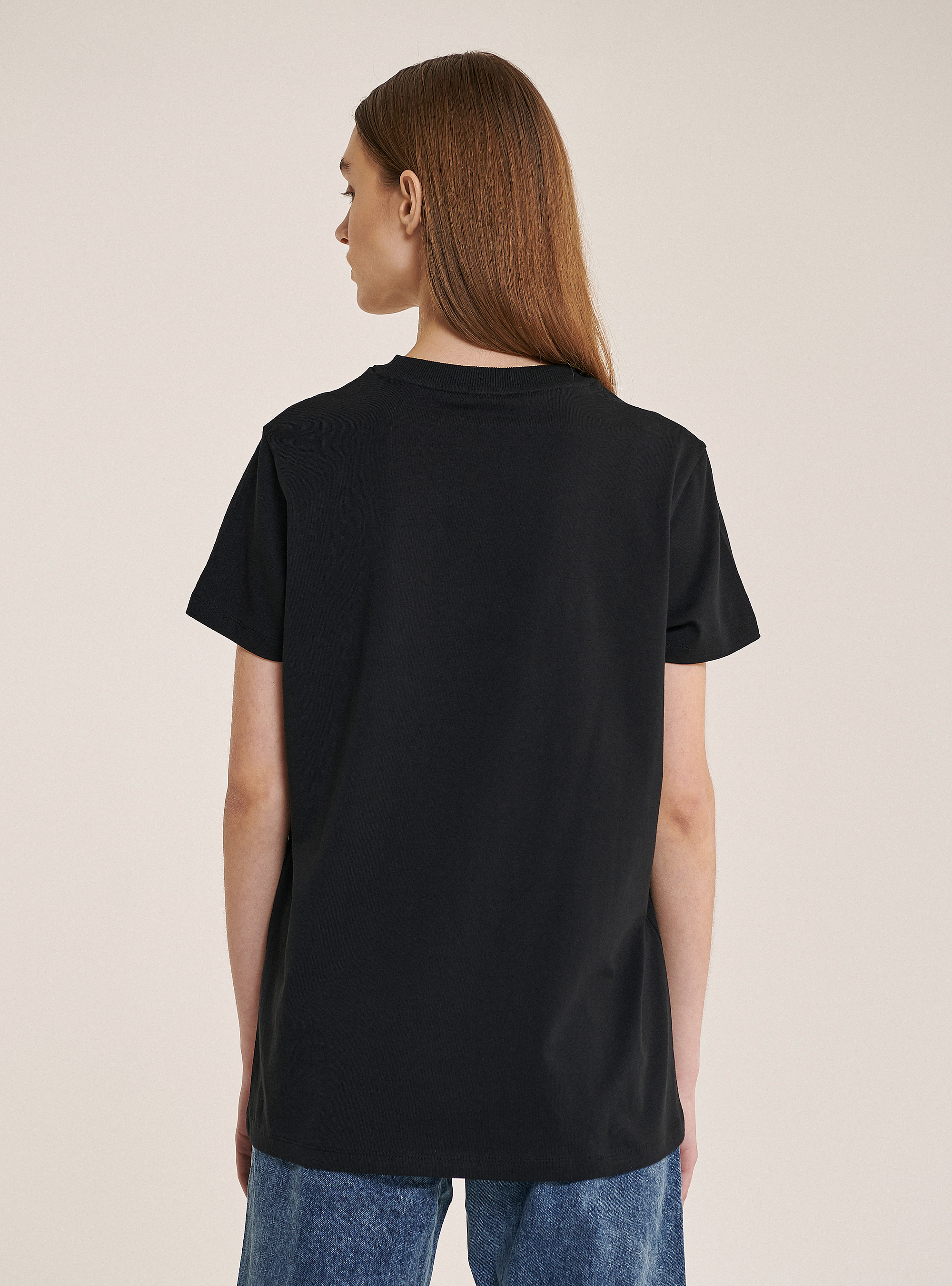 Basic round-neck cotton T-shirt, BLACK