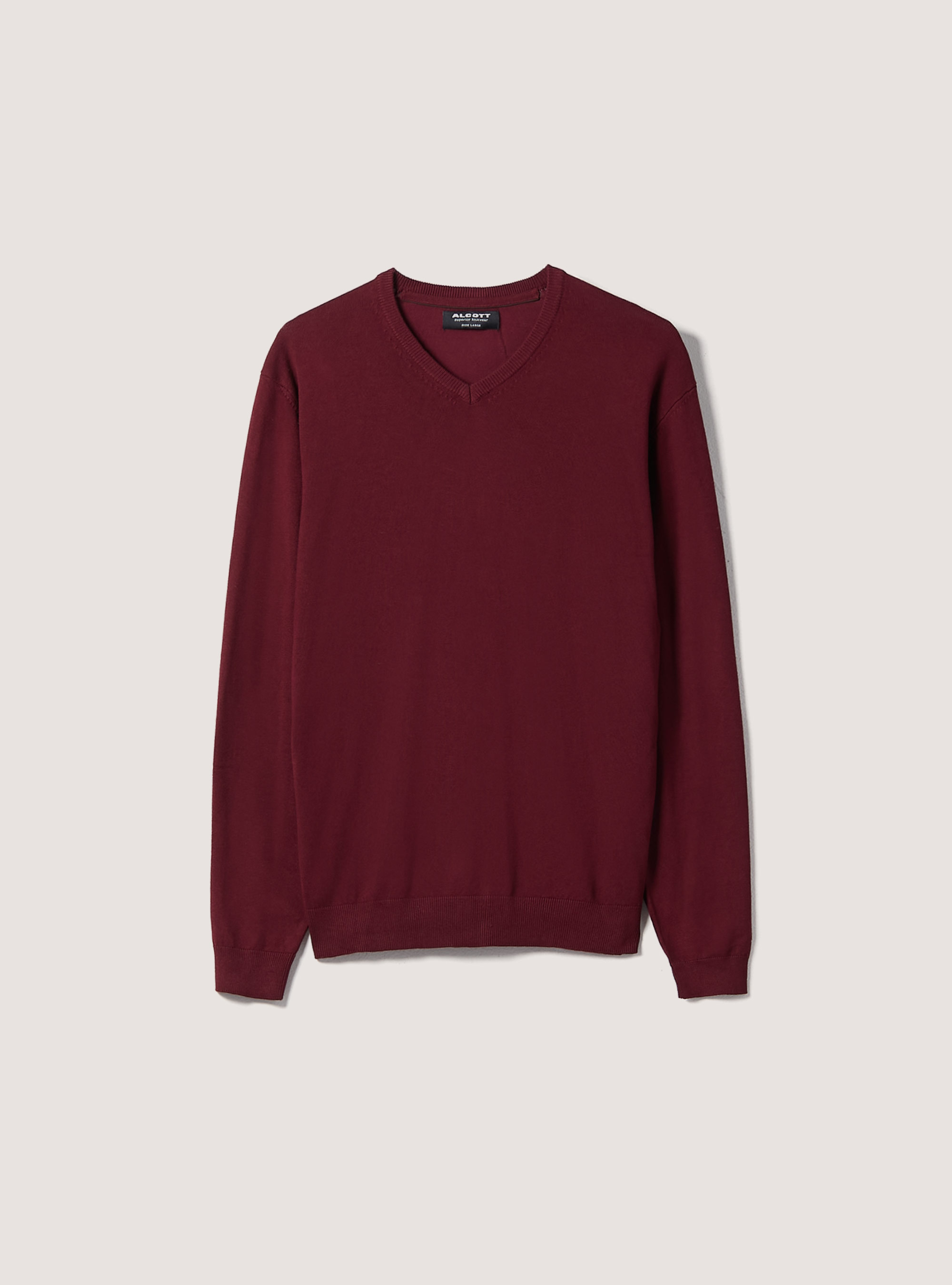Pullover scollo a "v" tinta unita, C326 BORDEAUX